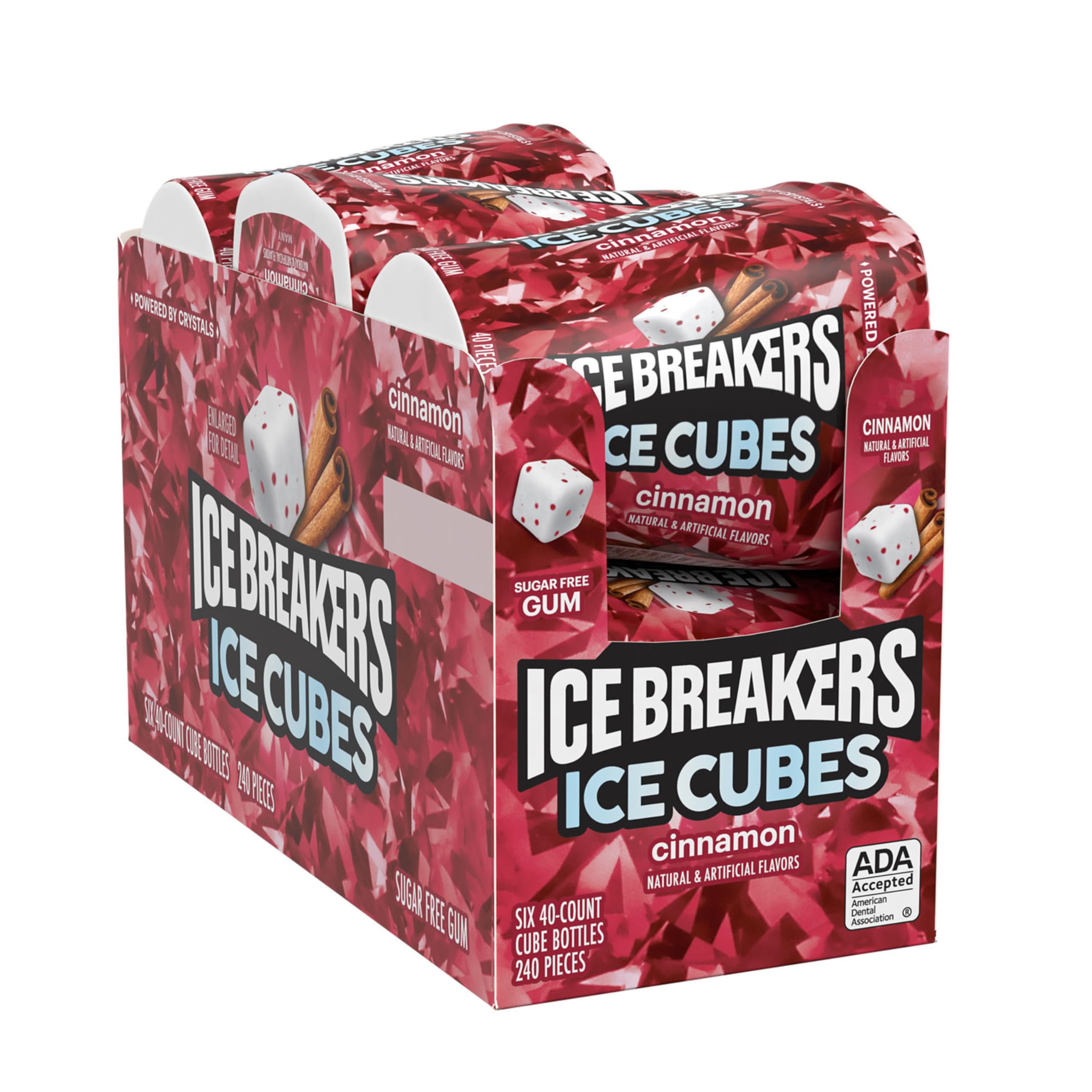 Ice Breakers textura de cubos de canela, sabor intenso visible