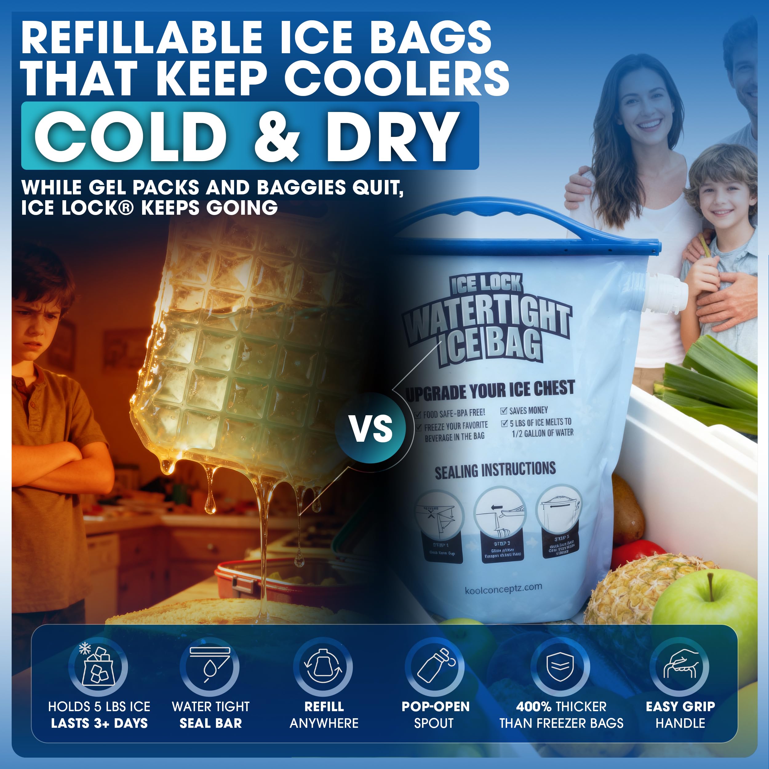 Ice Lock cierre hermético de barra cerrado, protege alimentos secos y evita fugas