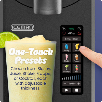 Iceman assortment of finished slushies demonstrating consistent smooth texture
