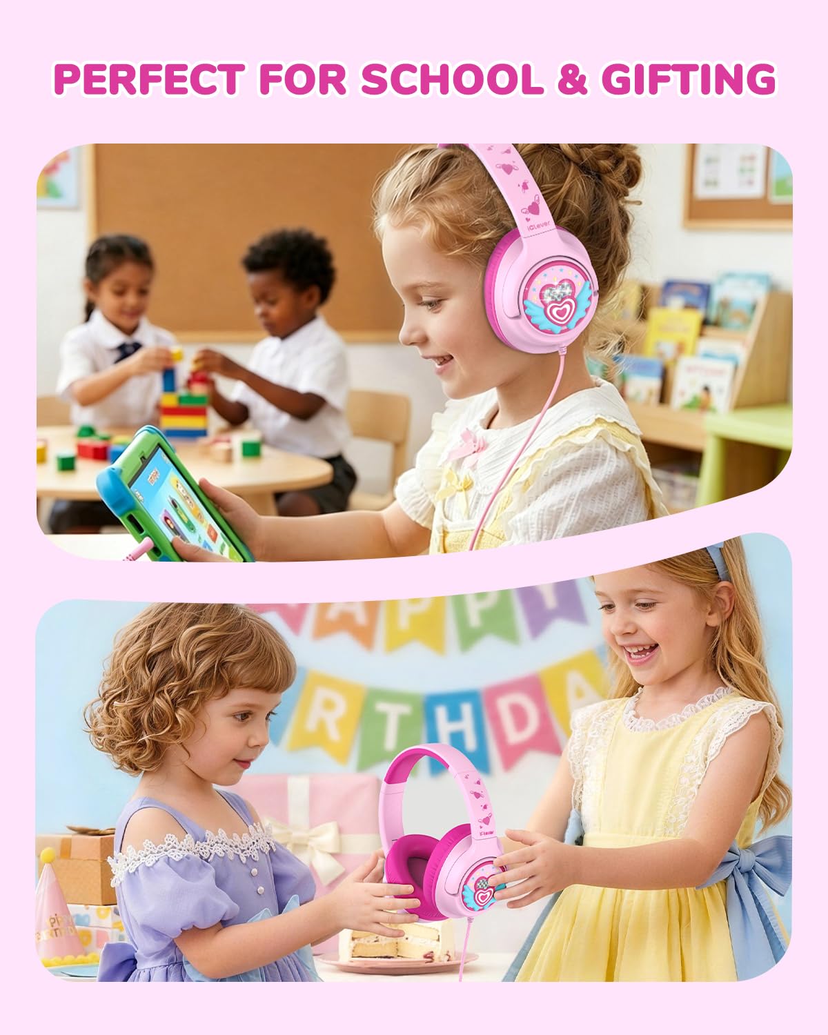 iClever C371 banda ajustable para adaptar auriculares al crecimiento del niño