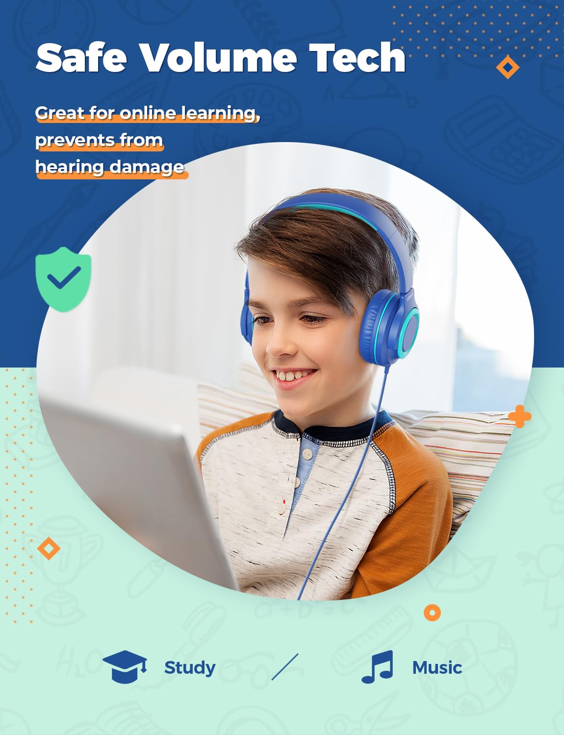 iClever HS22 niños usando auriculares durante viaje para entretenimiento seguro