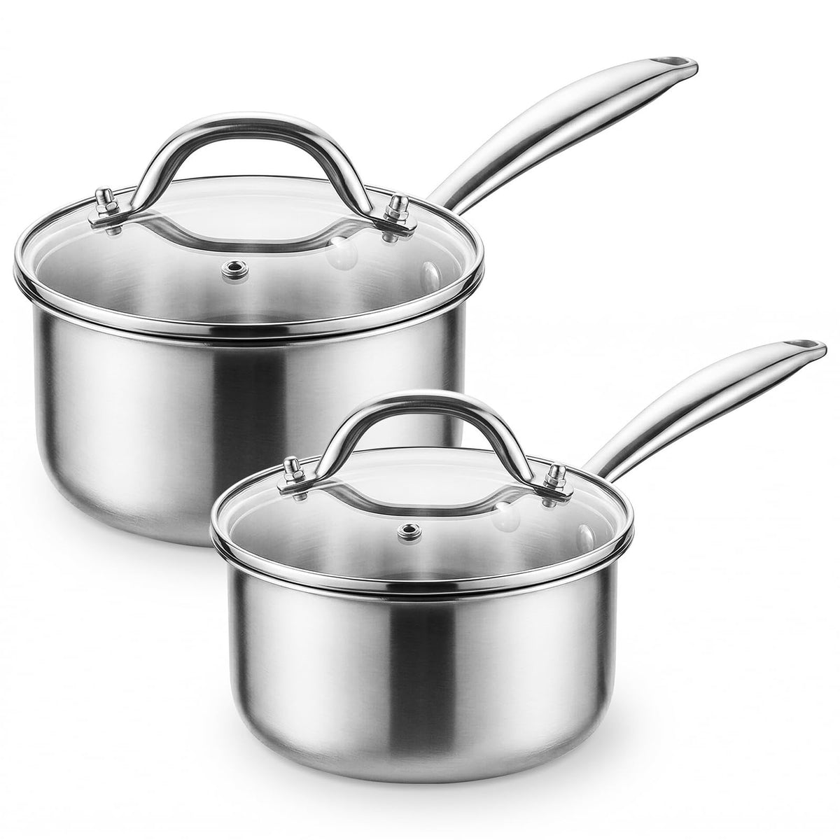 Idymere olla frontal 1.5qt y 2.5qt mostrando acabado pulido y tapas