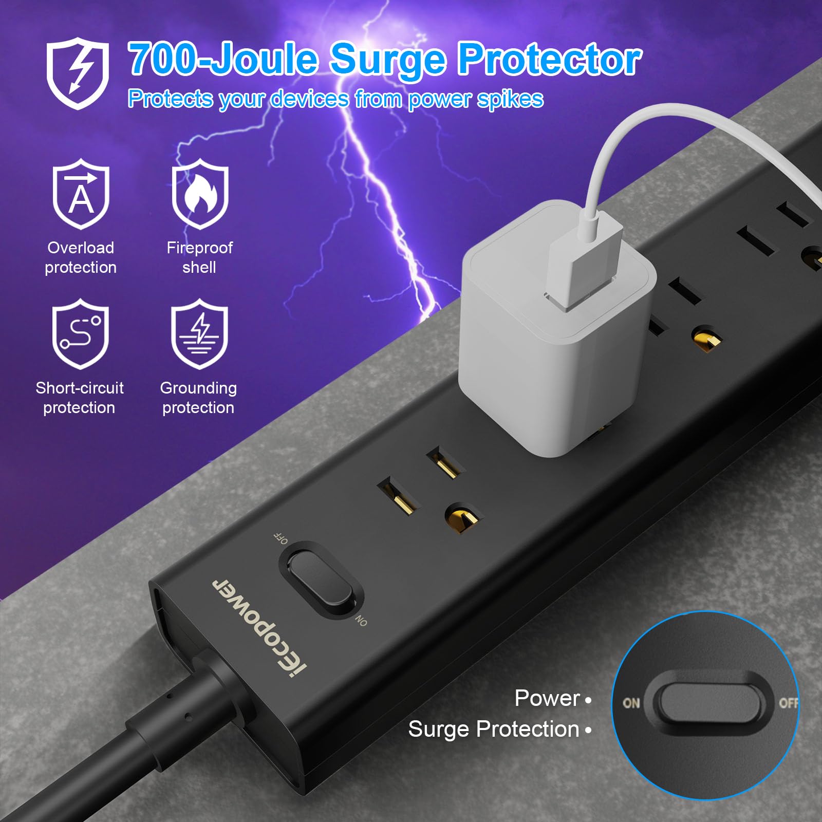 IECOPOWER cable de 1,5 m extendido para alcance flexible sin enredos