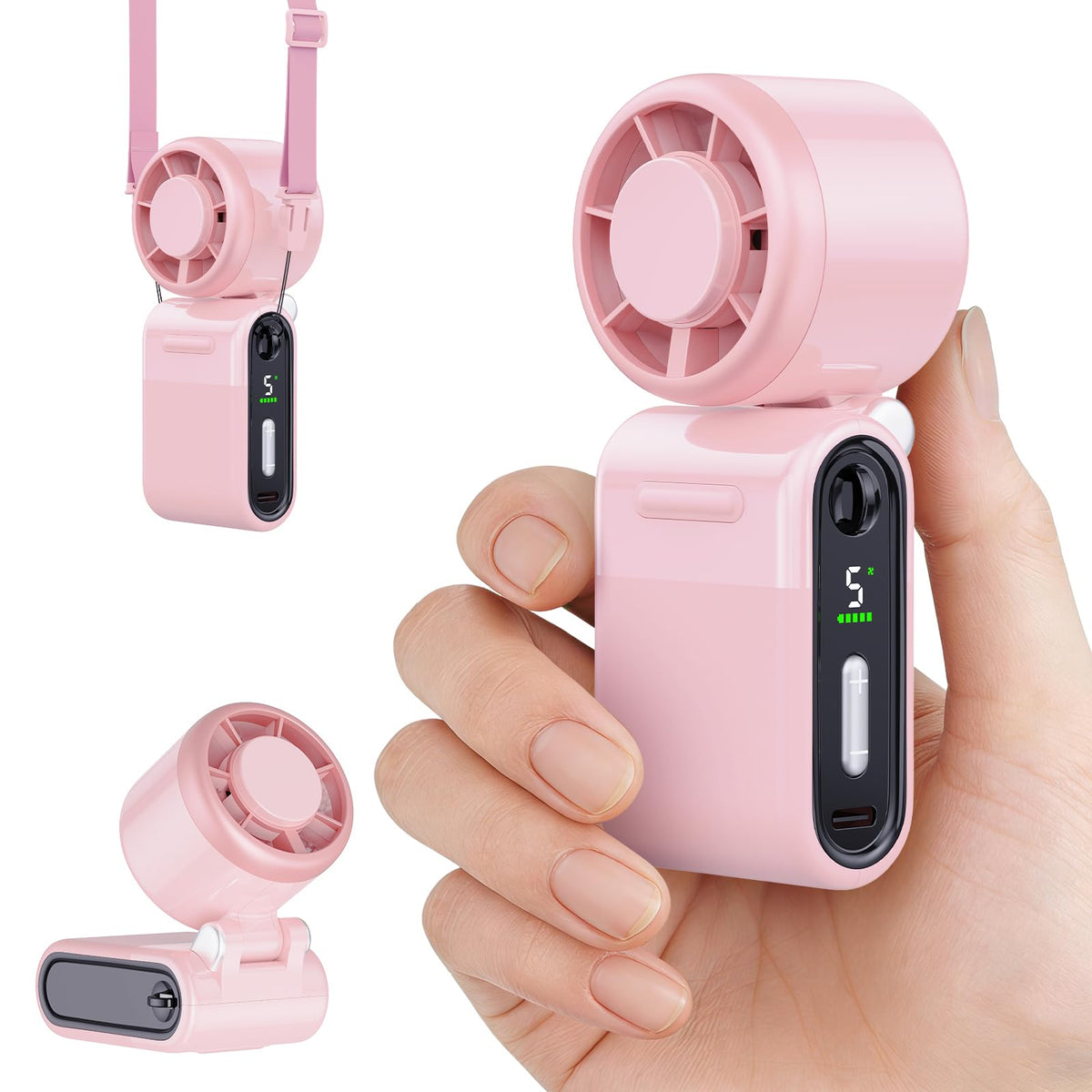 iFunSky frontal del ventilador rosa mostrando diseño compacto y potencia