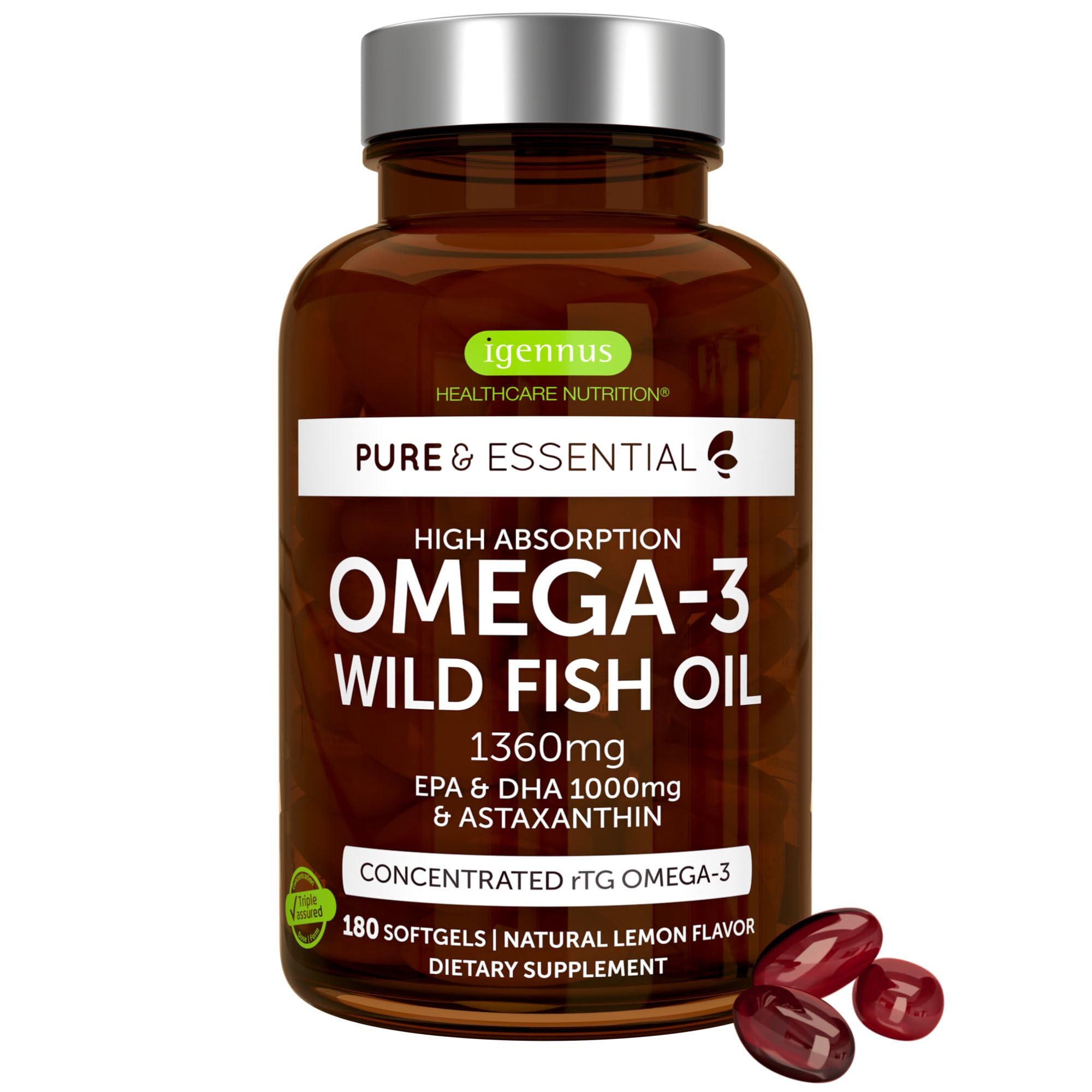Igennus botella frontal mostrando diseño y concentrado omega-3