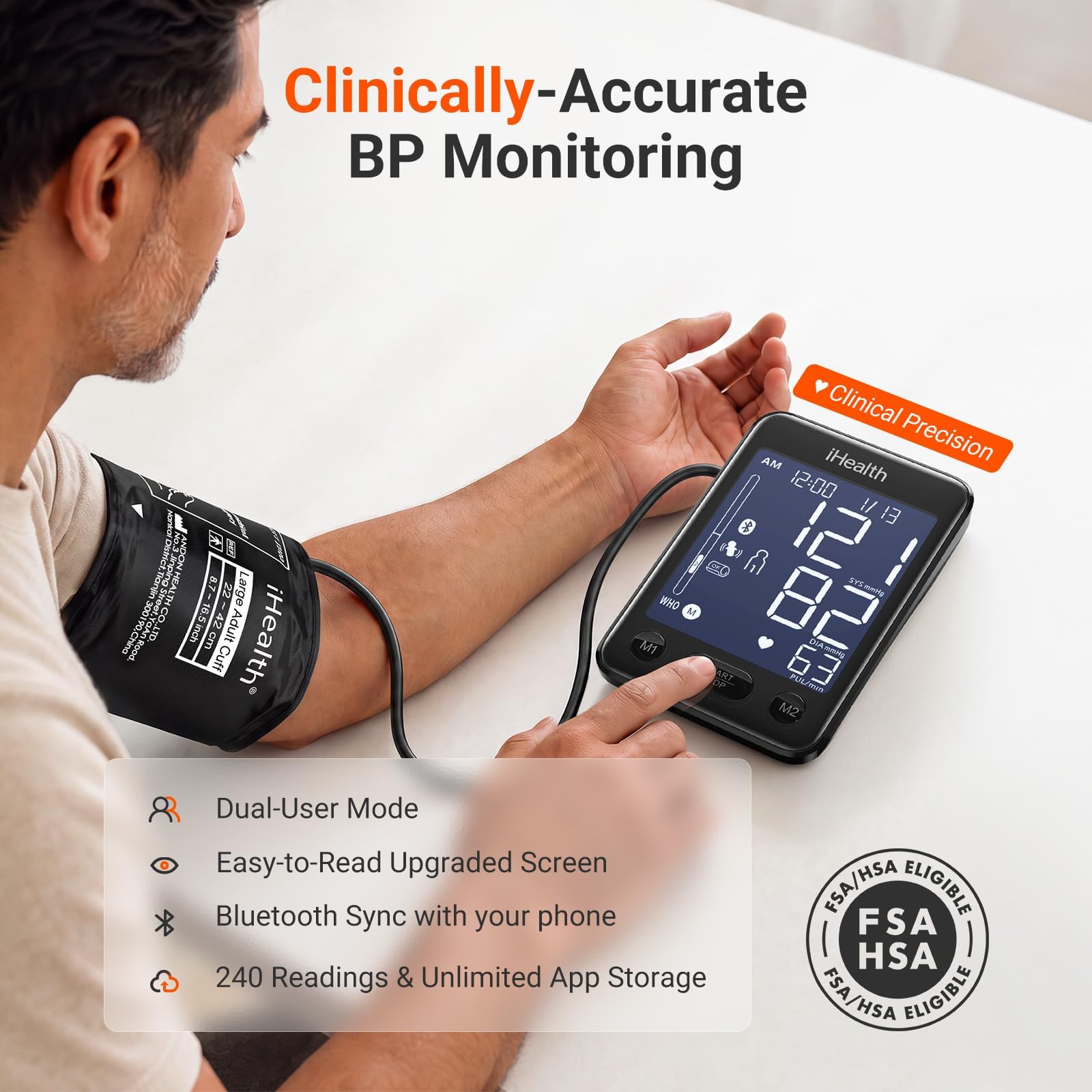 iHealth wide-range cuff detail illustrating secure fit and comfortable inflation