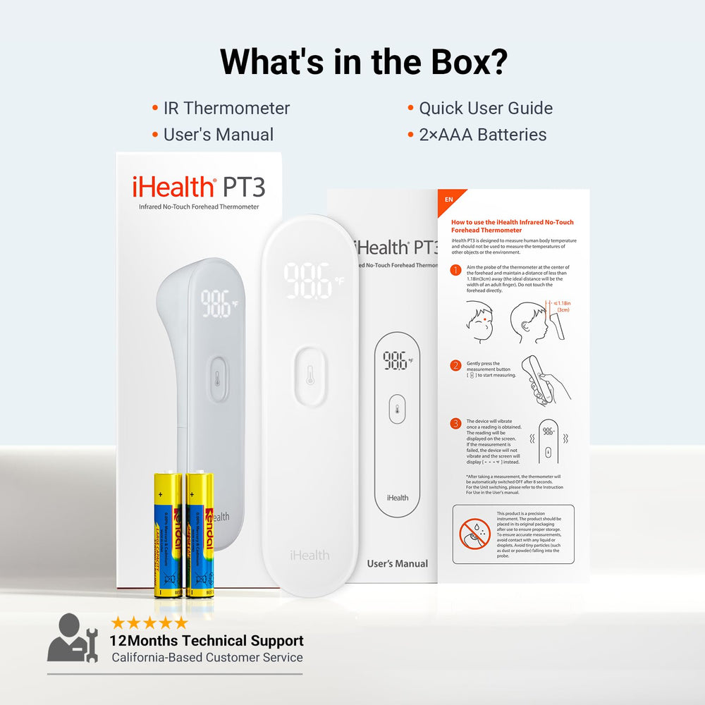iHealth PT3 in family setting showing hygienic, non-contact temperature checks