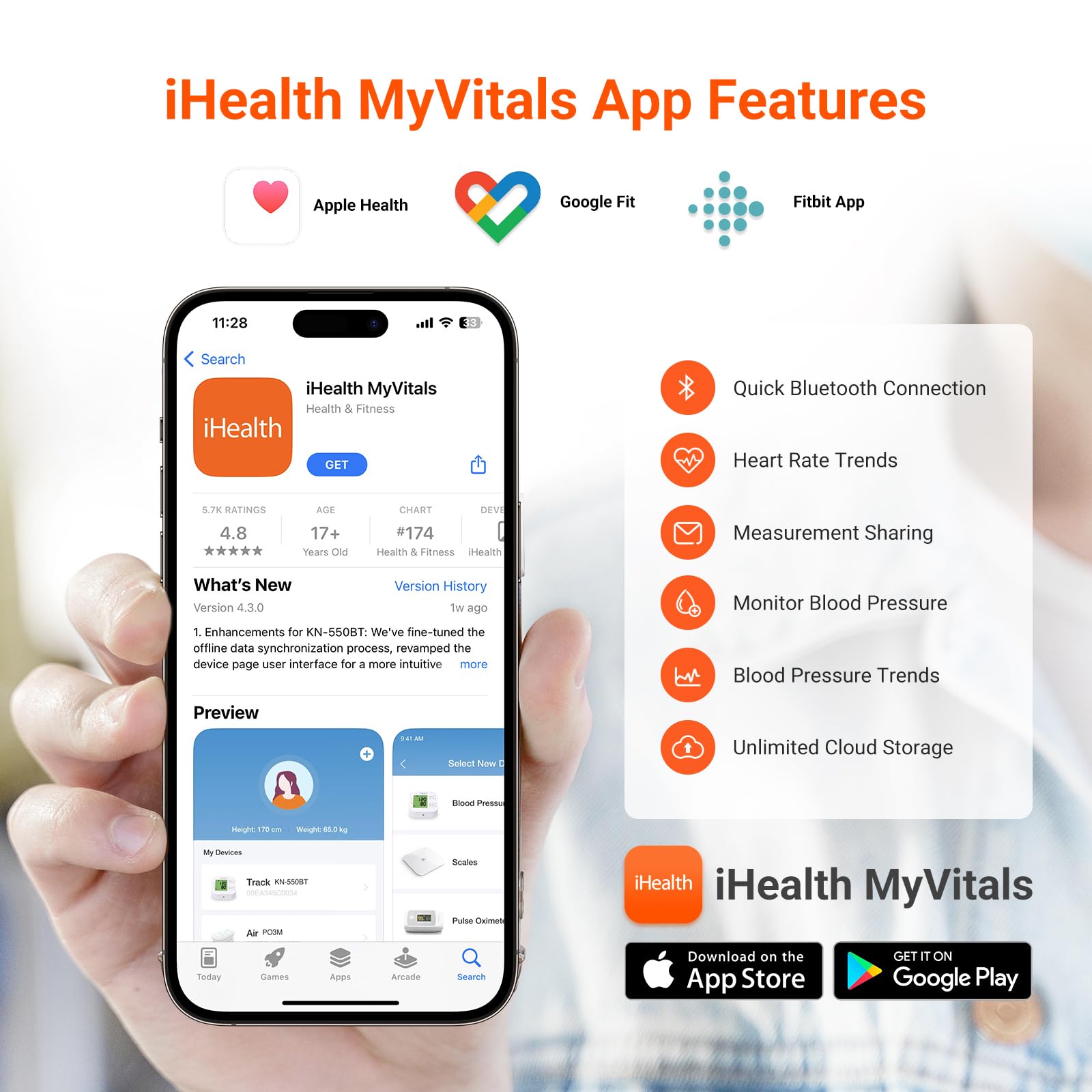 iHealth Push pantalla mostrando lectura y indicador de color para interpretación fácil