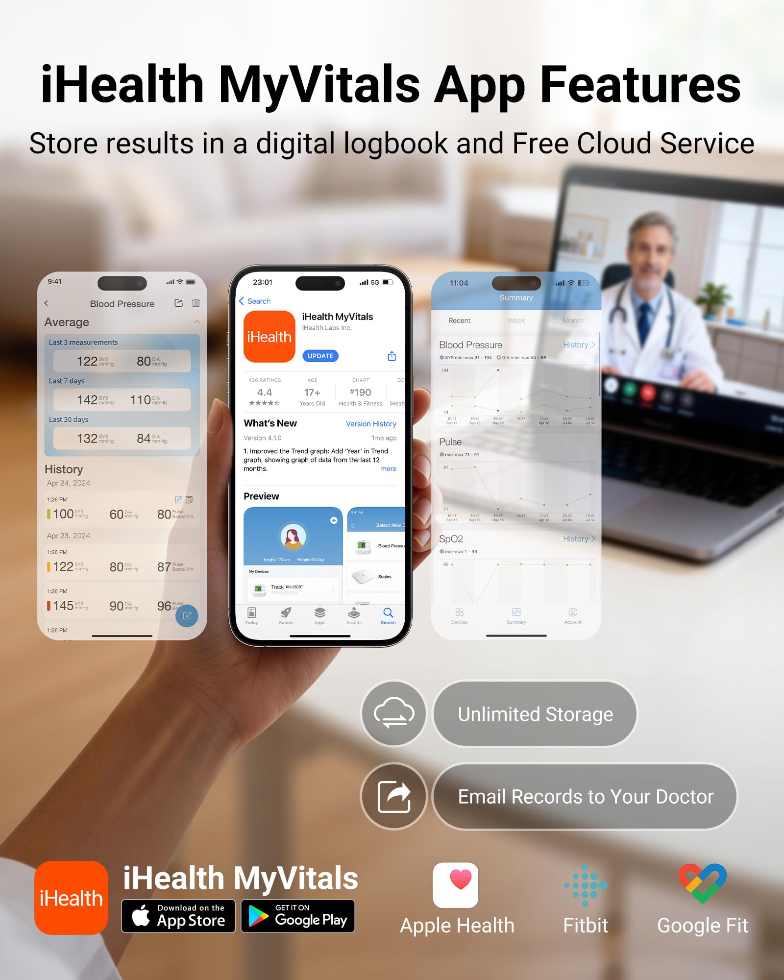 iHealth monitor en ambiente hogareño con familia, seguimiento accesible