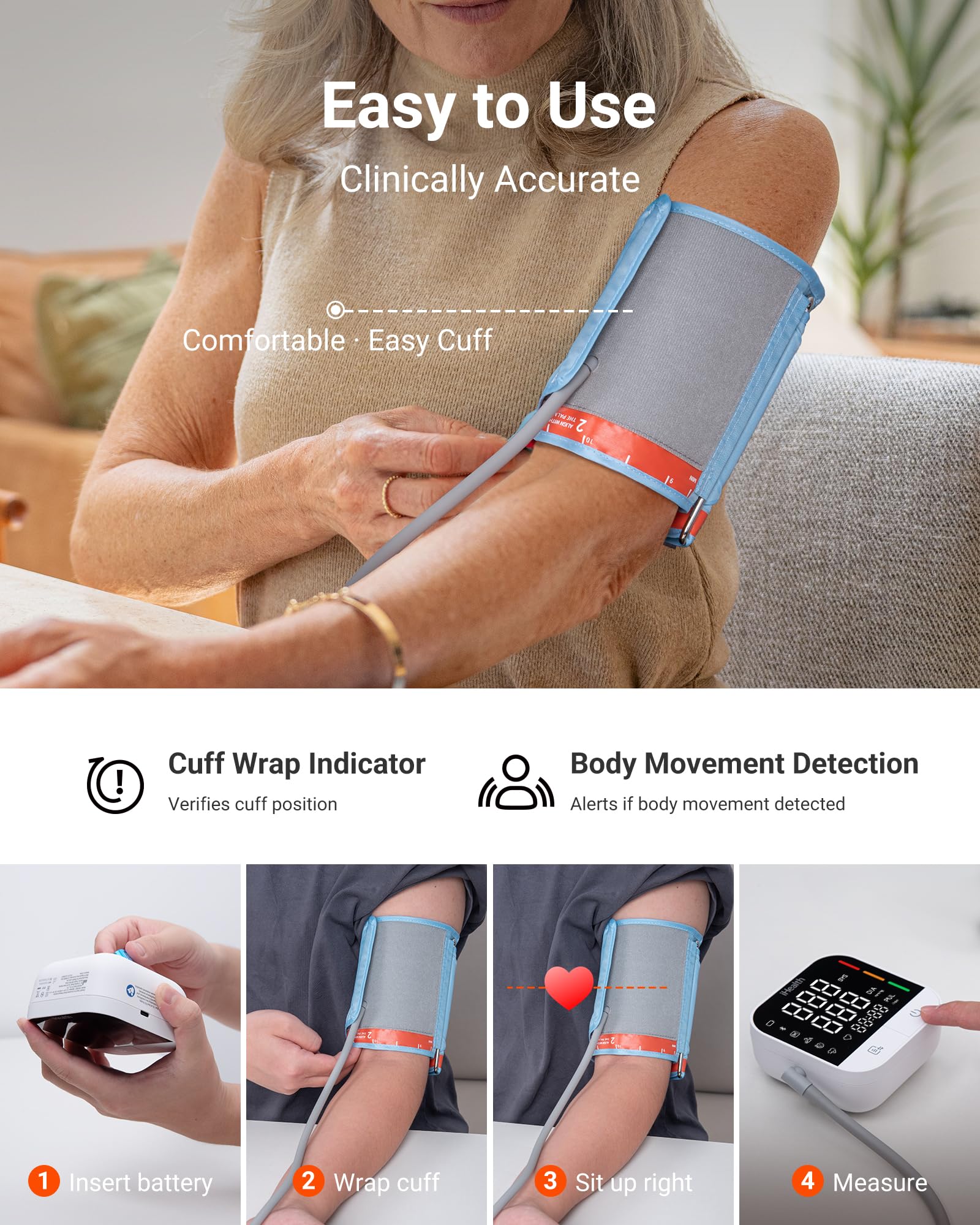 iHealth monitor en mano de adulto demostrando uso sencillo y portátil