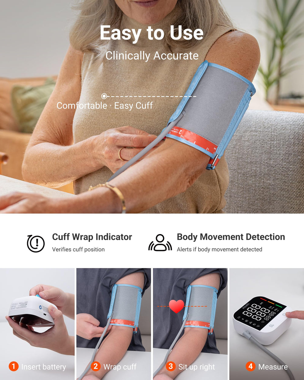 iHealth monitor en mano de adulto demostrando uso sencillo y portátil