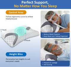 IKSTAR pillow side cutouts with CPAP mask showing reduced pressure