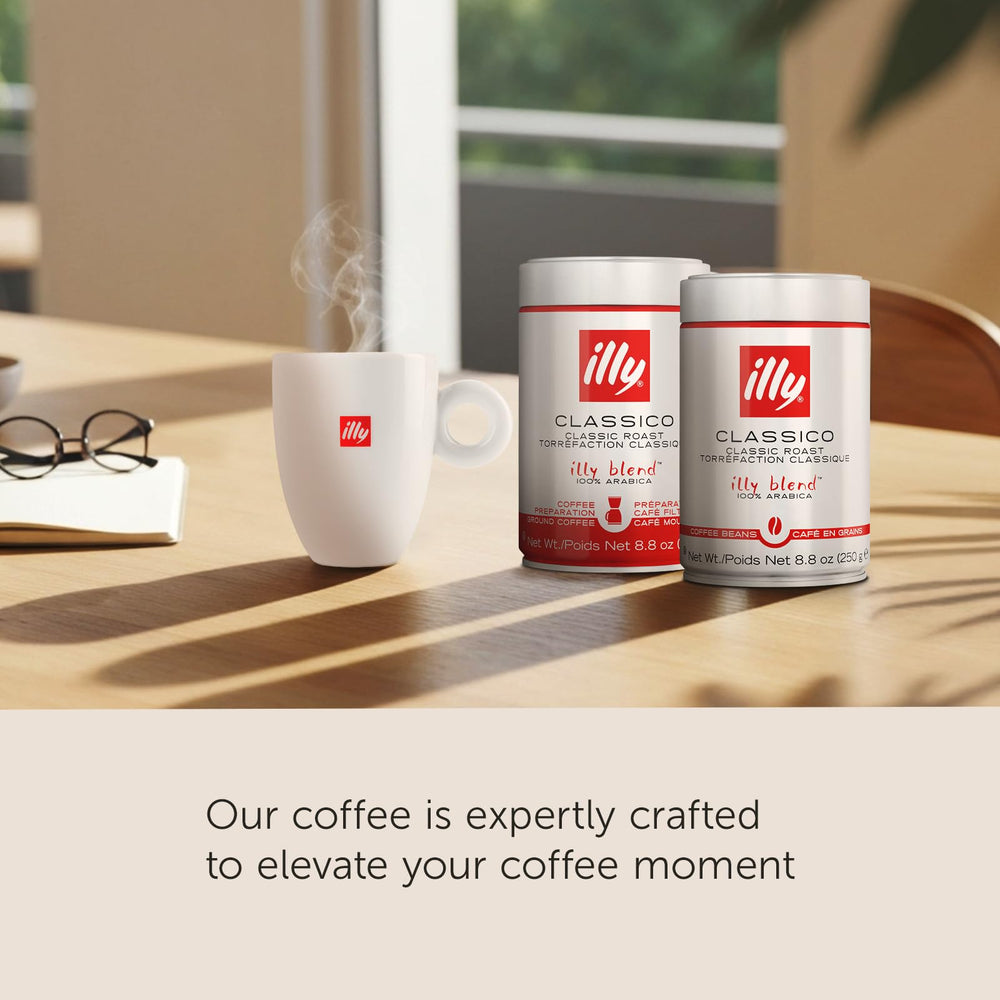 illy beans on scale with scoop for accurate grind and portioning