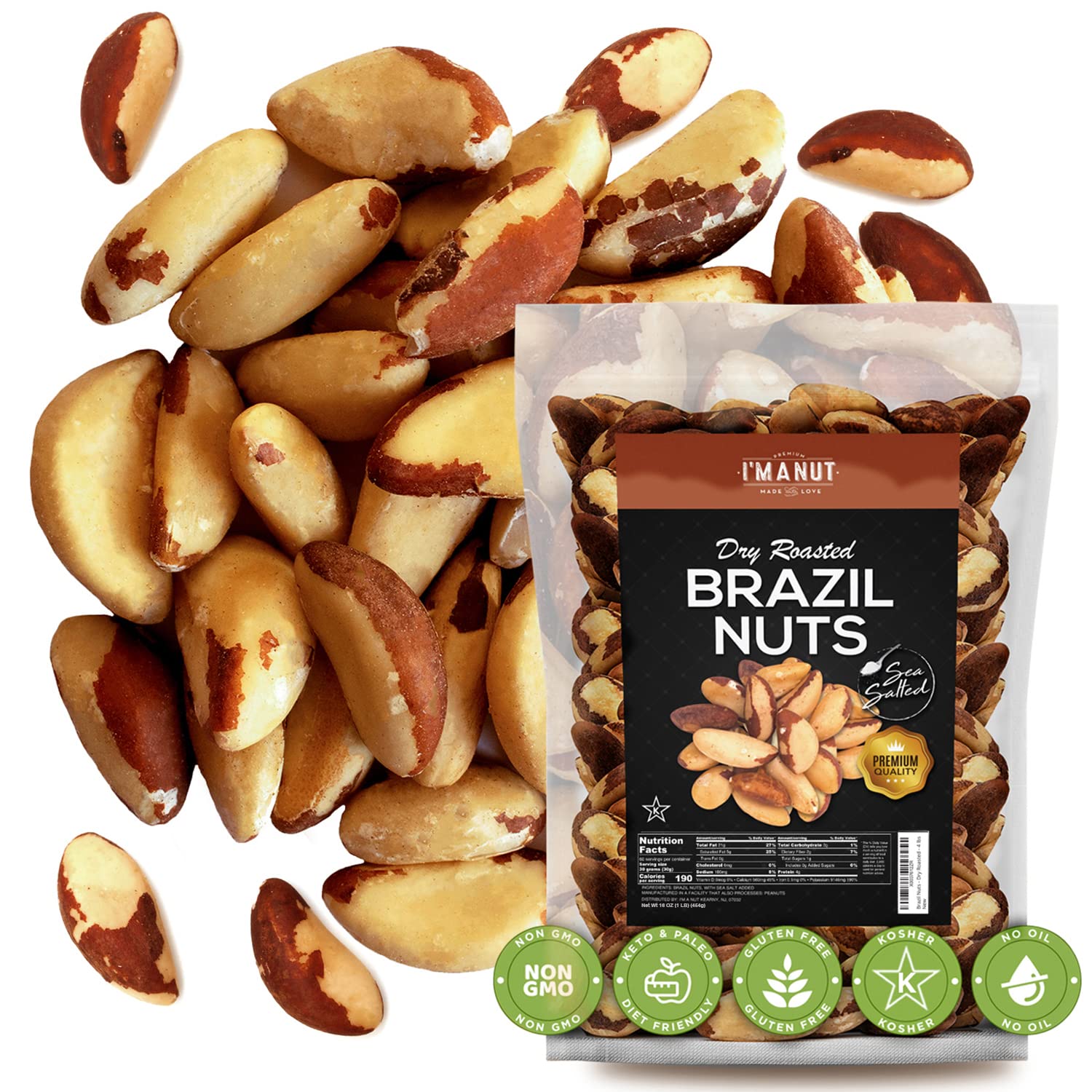 I'm A Nut bolsa frente mostrando diseño resellable y sal marina