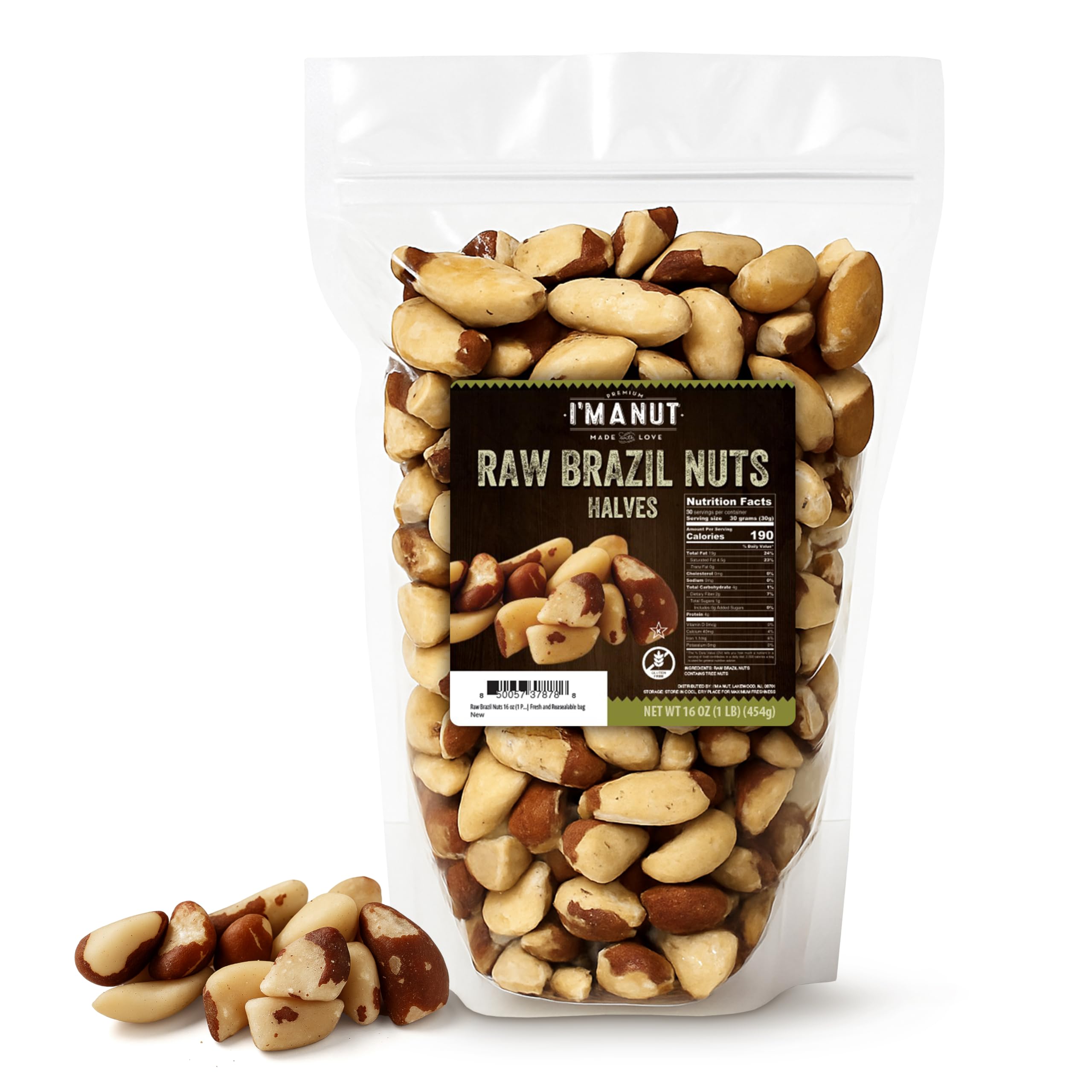I'm A Nut paquete frontal visible, conveniencia resellable y origen silvestre