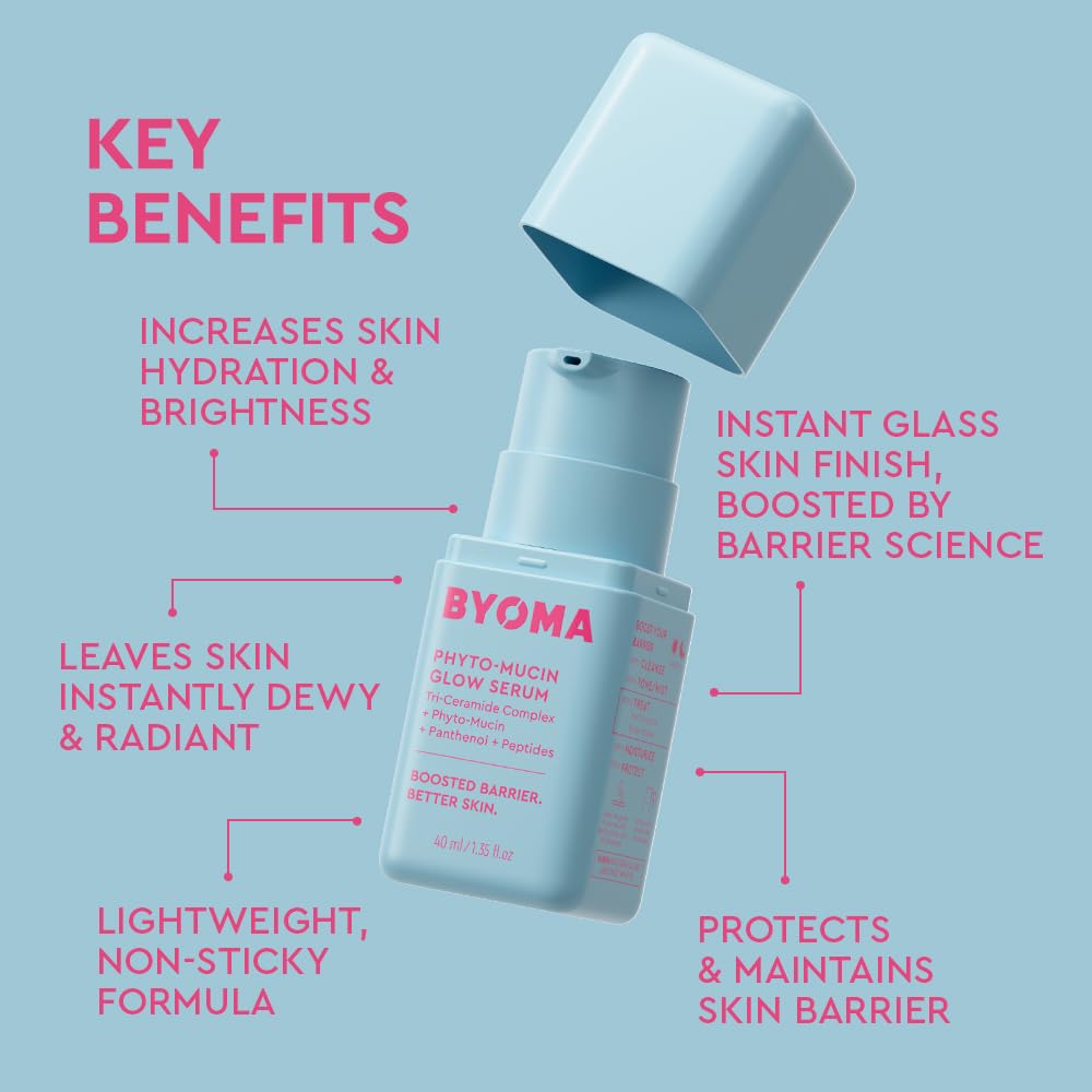 BYOMA Phyto-Mucin Glow Serum — lightweight hydrating peptide serum, fragrance-free, tri-ceramide barrier support