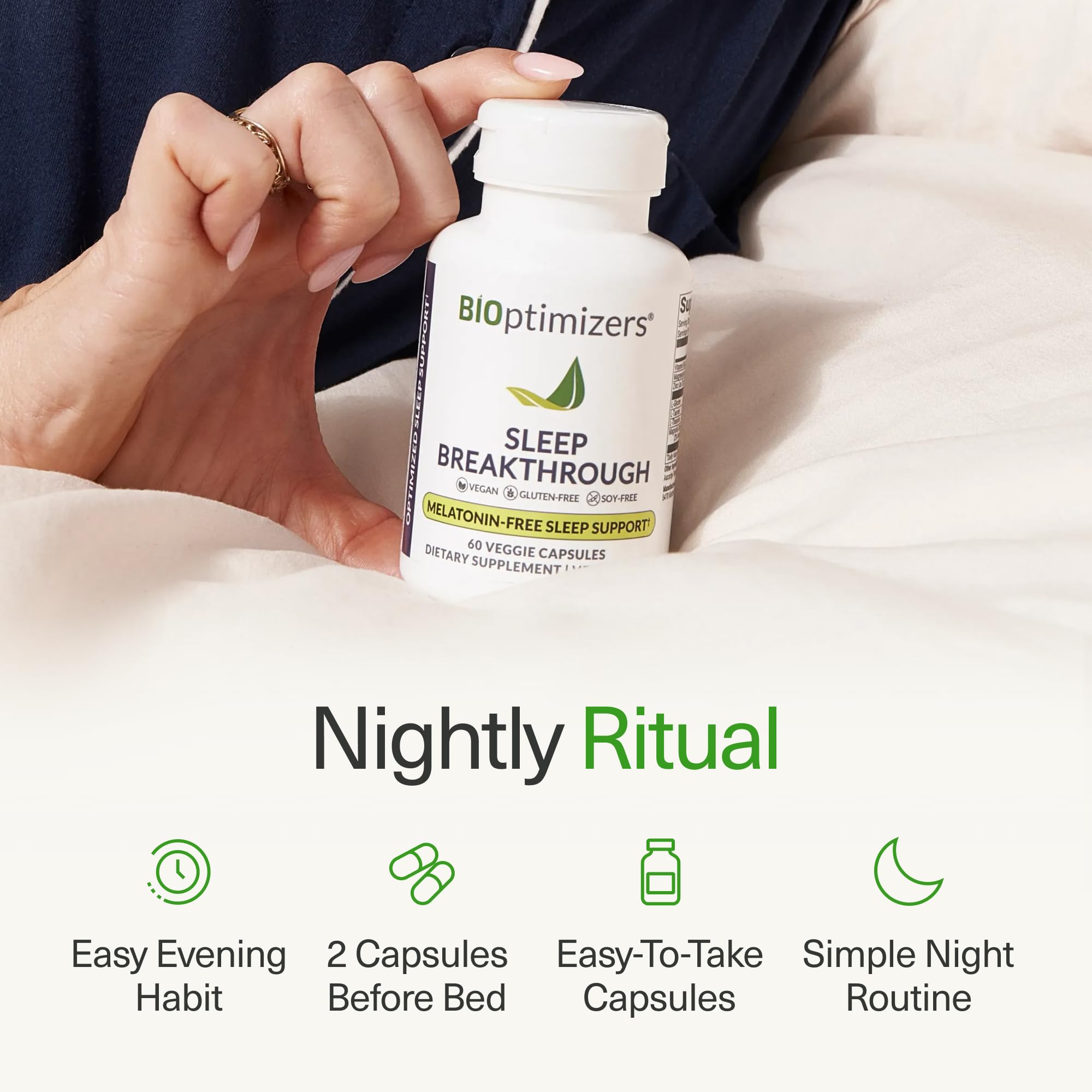 BIOptimizers Sleep Breakthrough cápsulas — suplemento nocturno sin melatonina, 60 cápsulas, magnesio y magnolia para sueño reparad