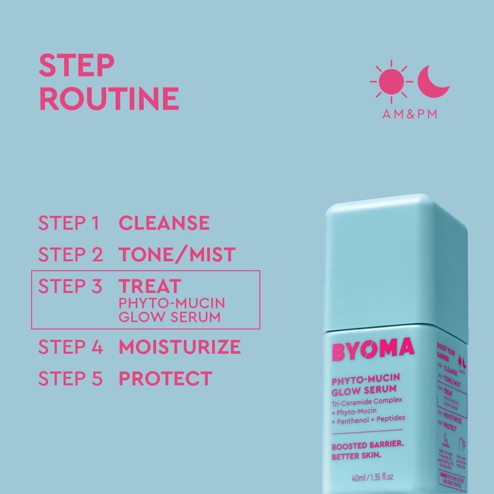 BYOMA Phyto-Mucin Glow Serum — lightweight hydrating peptide serum, fragrance-free, tri-ceramide barrier support