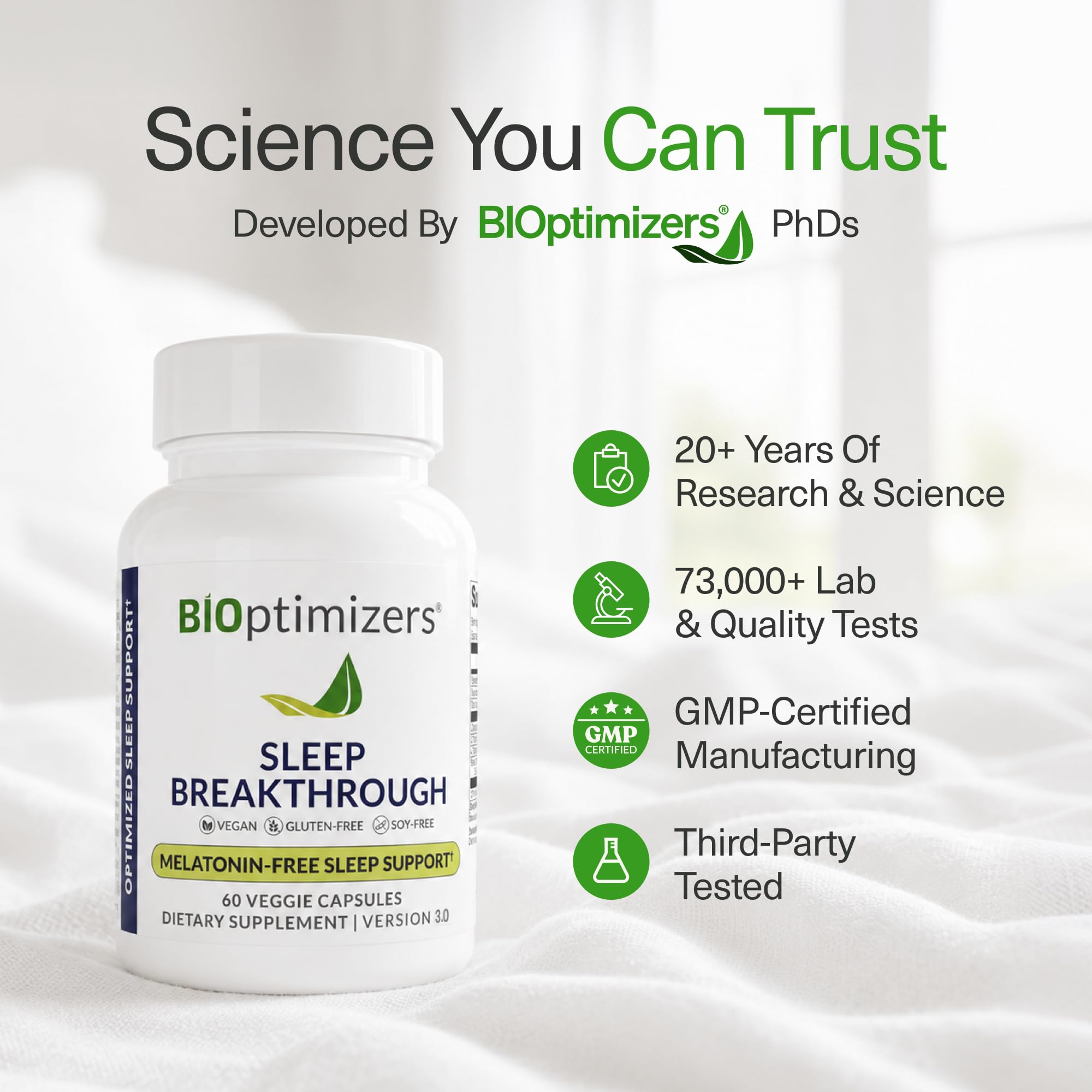 BIOptimizers Sleep Breakthrough cápsulas — suplemento nocturno sin melatonina, 60 cápsulas, magnesio y magnolia para sueño reparad