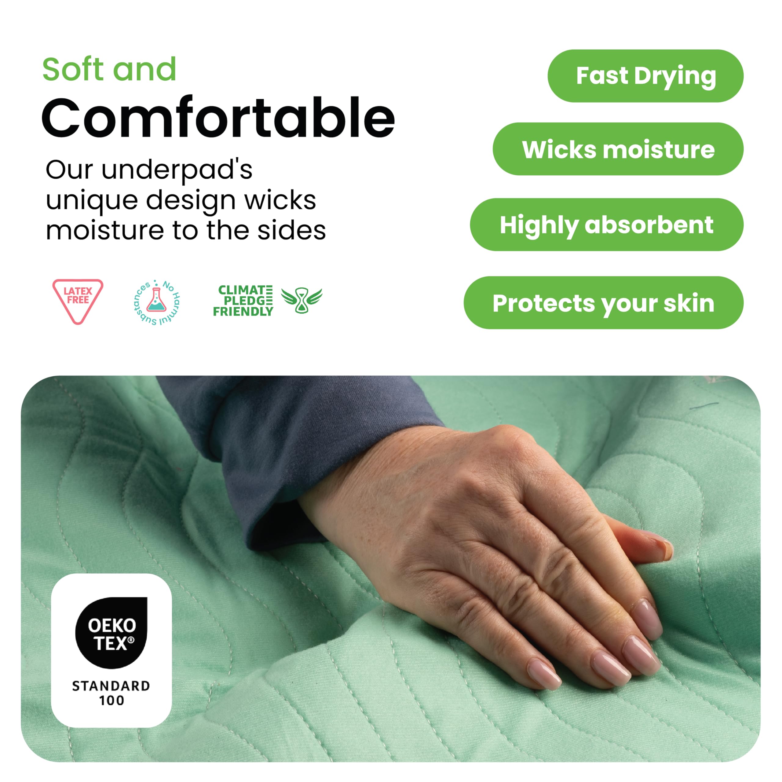 IMPROVIA pad in use on bed offering overnight absorbency protection