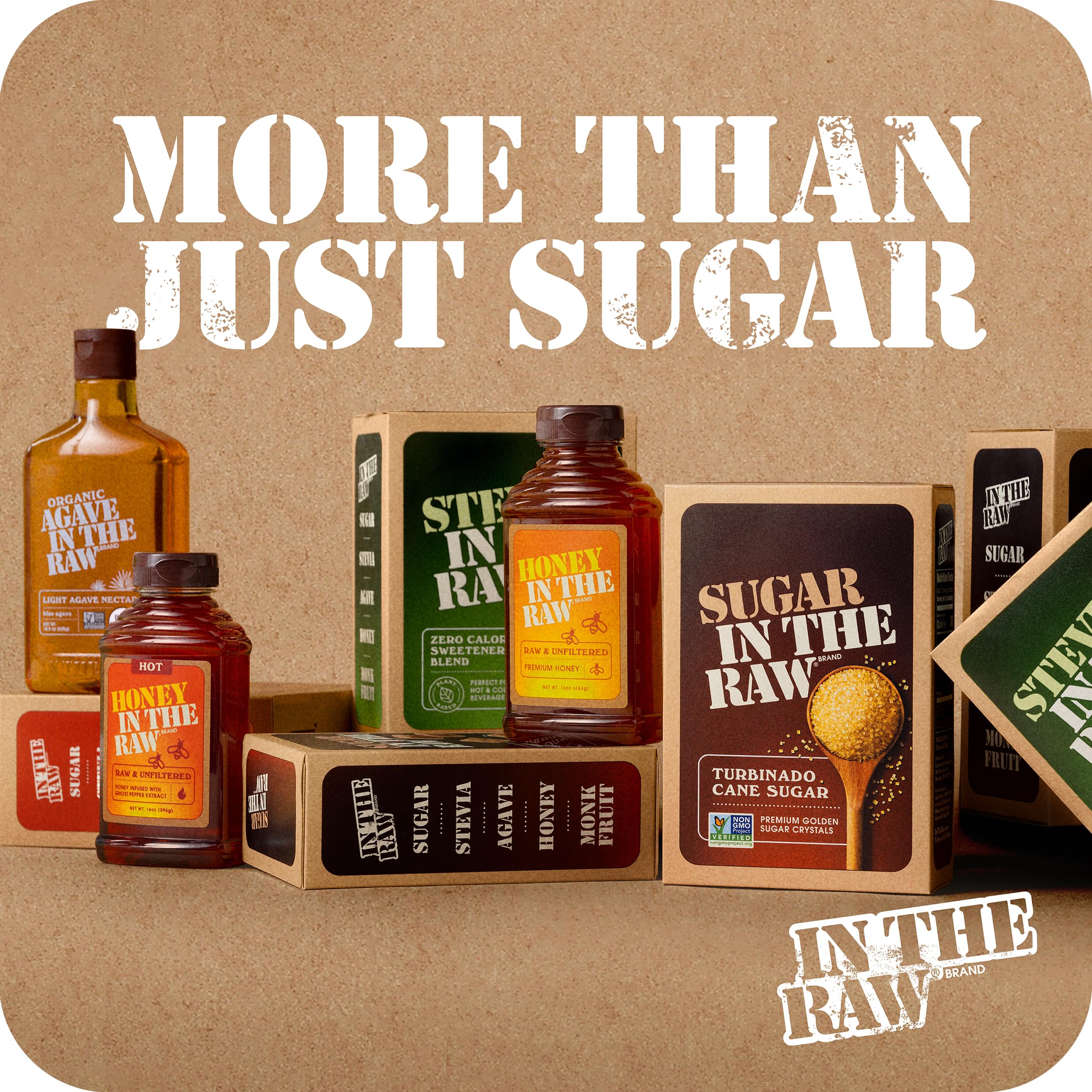 IN THE RAW en una cocina junto a bebidas y recetas, opción natural y versátil