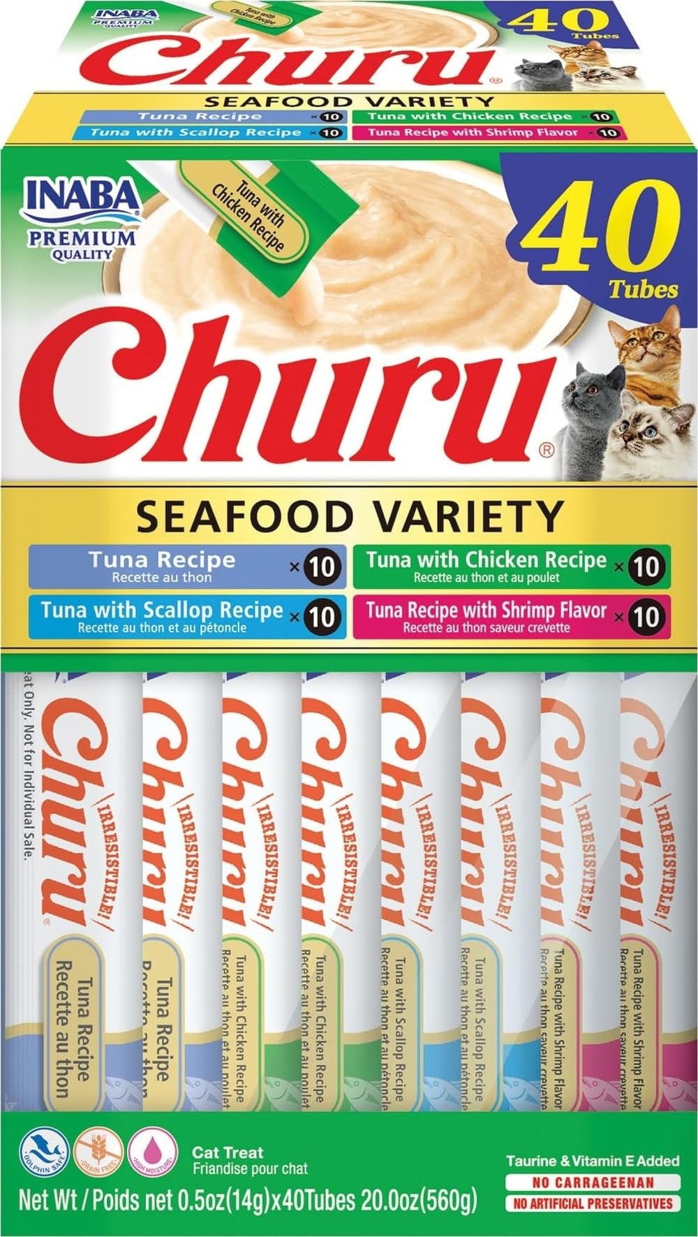 INABA empaque frontal del pack de 40 tubos, identificación clara y variedad
