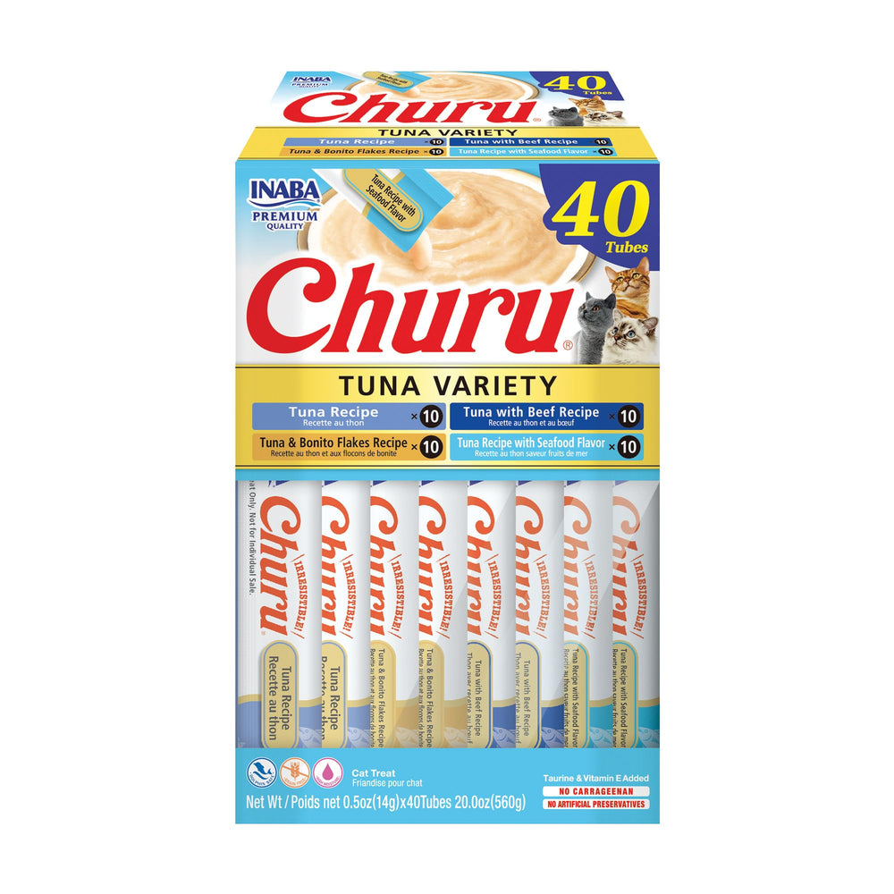 INABA Churu frente del empaque mostrando 40 tubos y beneficios