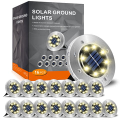 INCX vista frontal del paquete de 16 luces solares mostrando diseño y color cálido