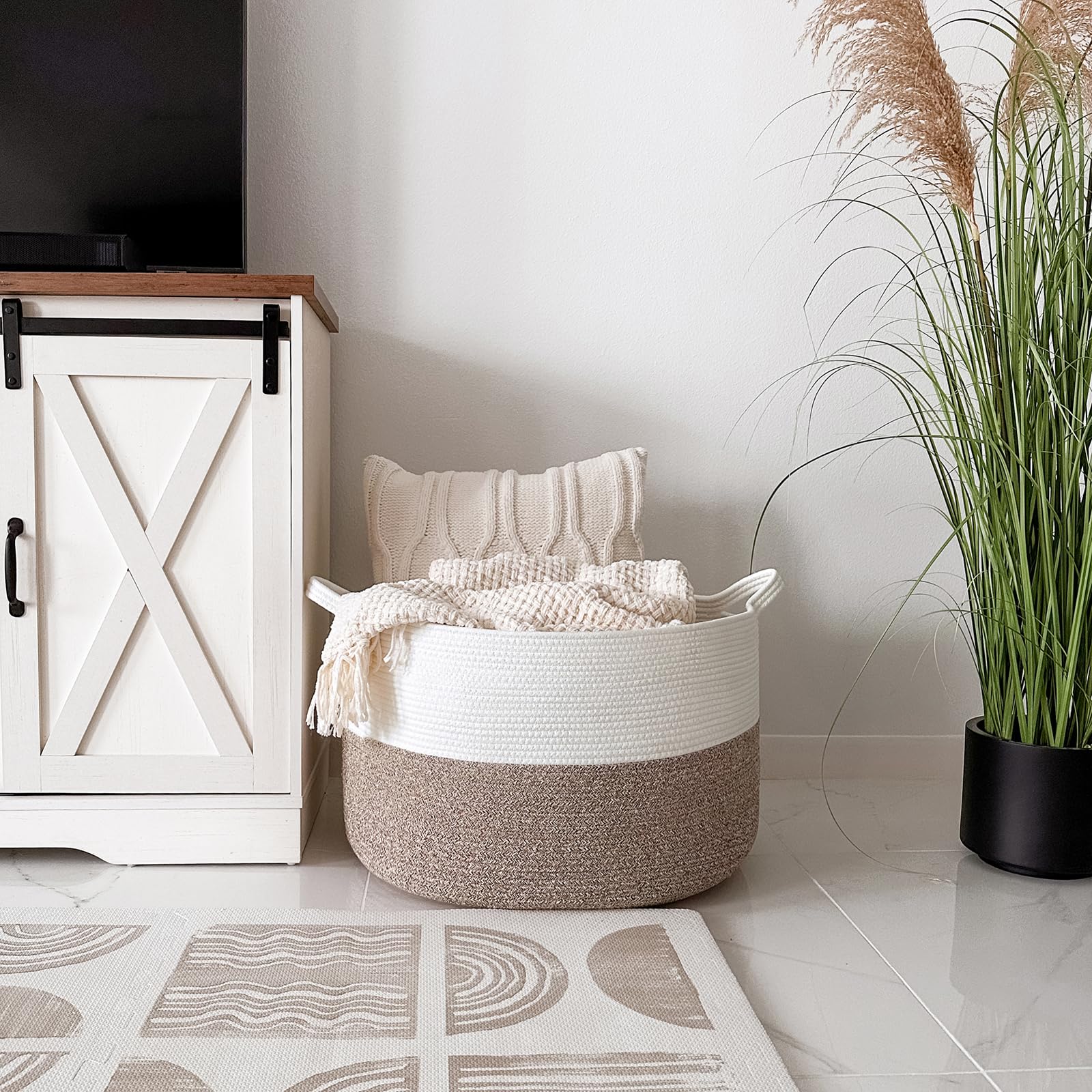 INDRESSME basket staged in living room adding decorative and storage benefit