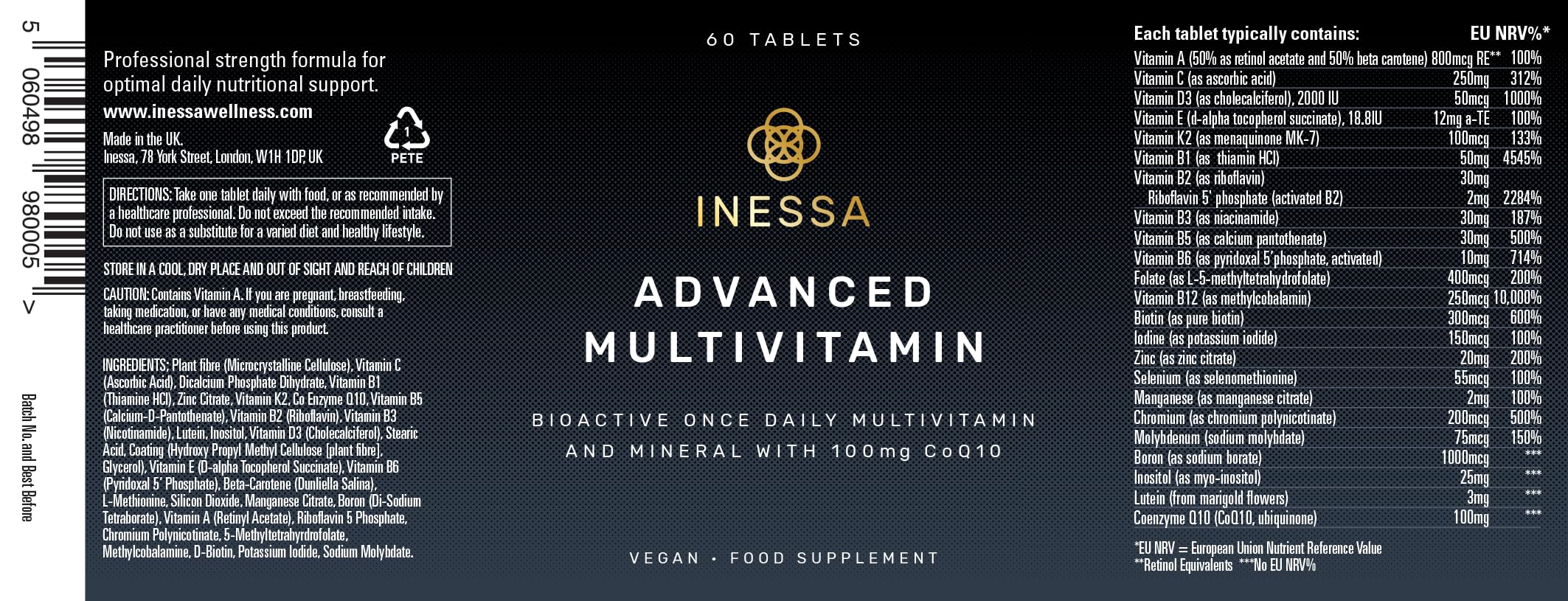 Inessa etiqueta con ingredientes clave resaltados para transparencia y confianza