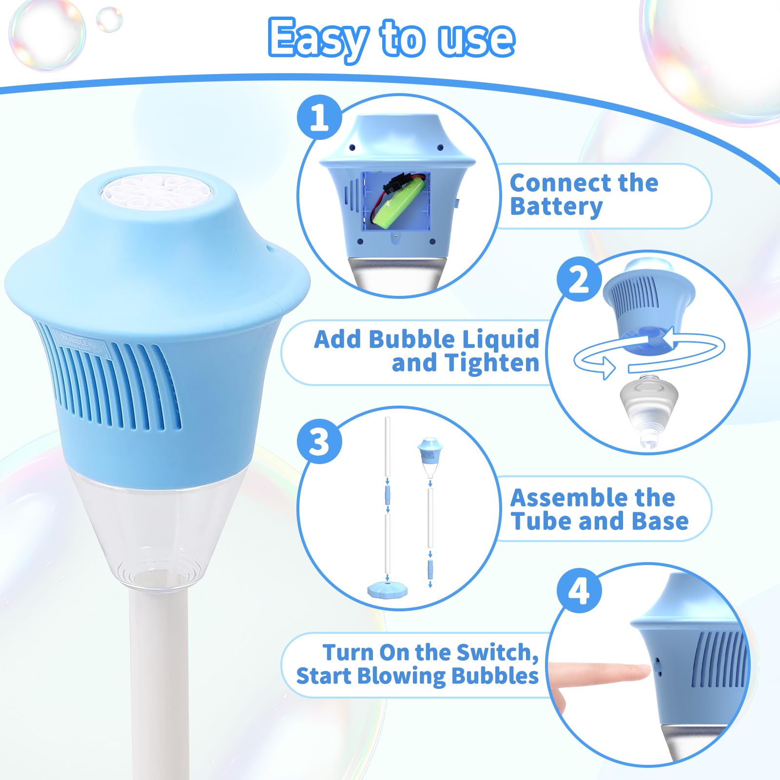 Infowush primer plano del ventilador emitiendo burbujas con flujo constante