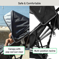 Ingenuity stroller canopy with pop-out sun visor protecting child from bright sun