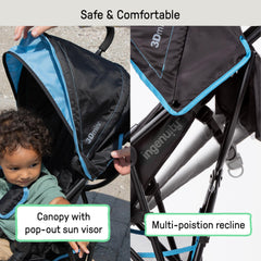 Ingenuity 3D Mini canopy with pop-out sun visor protecting child from sun