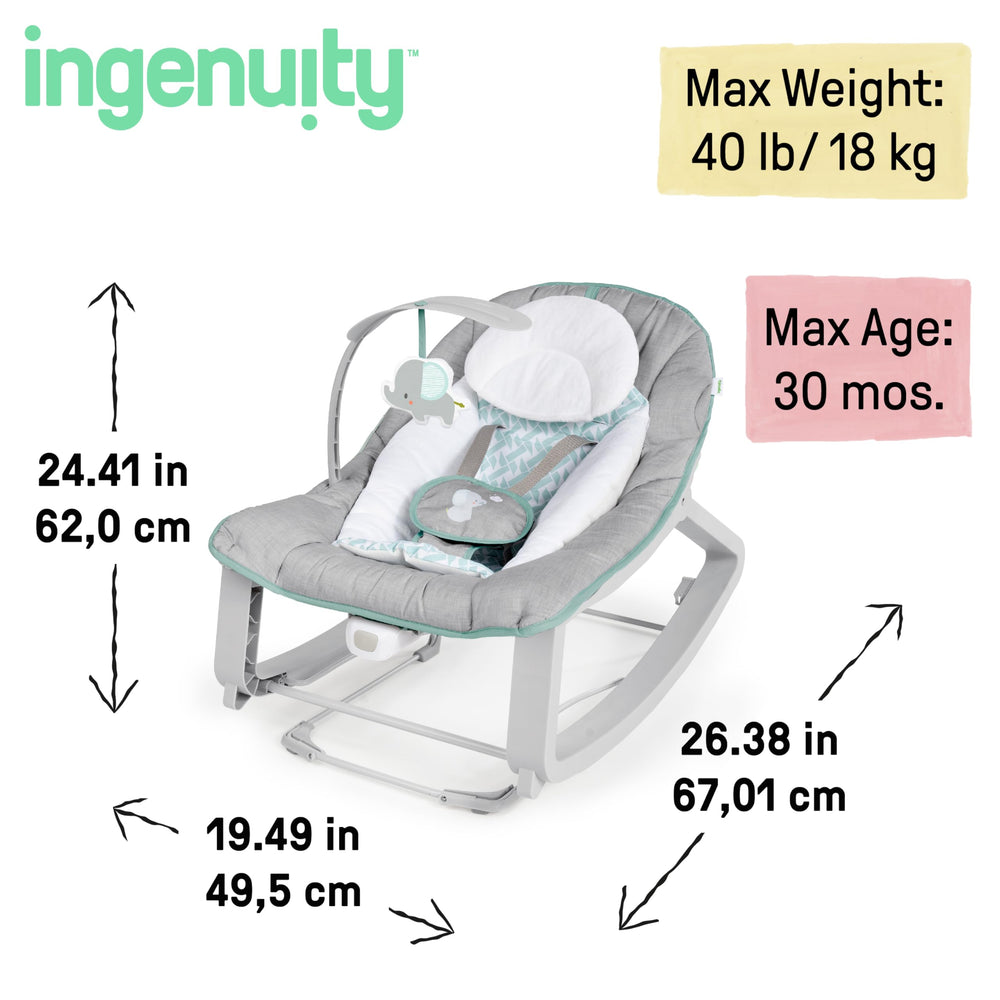 Ingenuity barra con elefante de peluche desmontable para juego y alcance