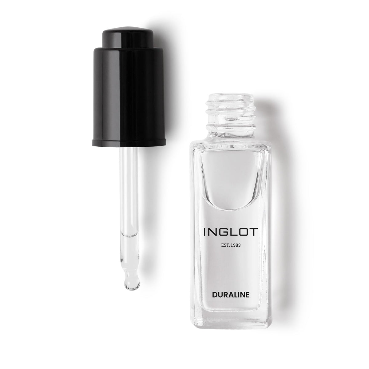 INGLOT frasco Duraline frente, vidrio y etiquetado claro, fácil dosificación