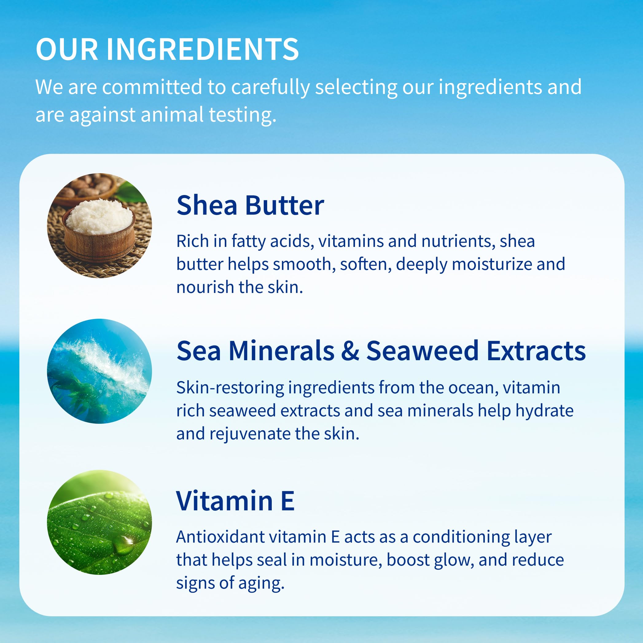 Inis etiqueta con ingredientes resaltando algas, karité y vitamina E