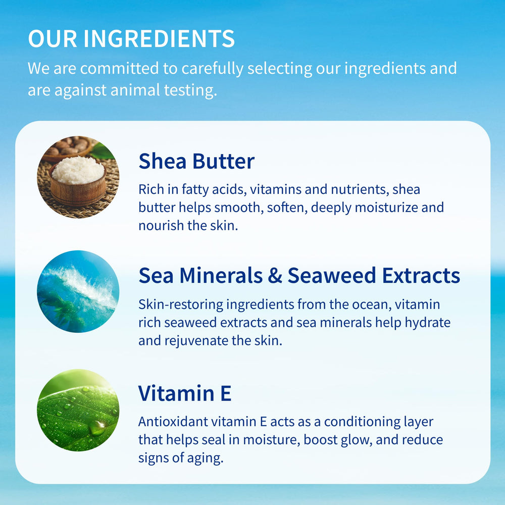 Inis etiqueta con ingredientes resaltando algas, karité y vitamina E