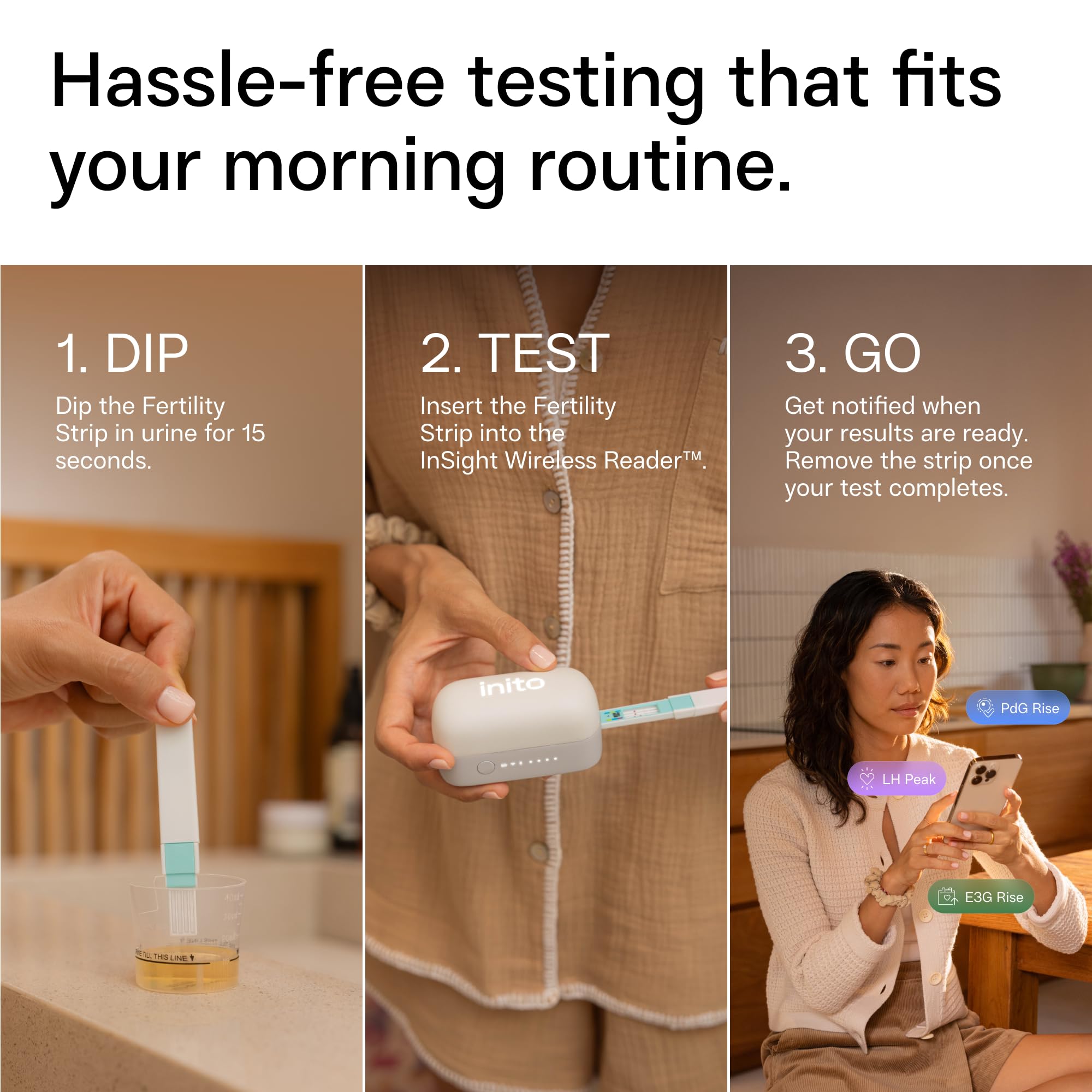 Inito monitor on a bathroom counter illustrating everyday at-home hormone testing