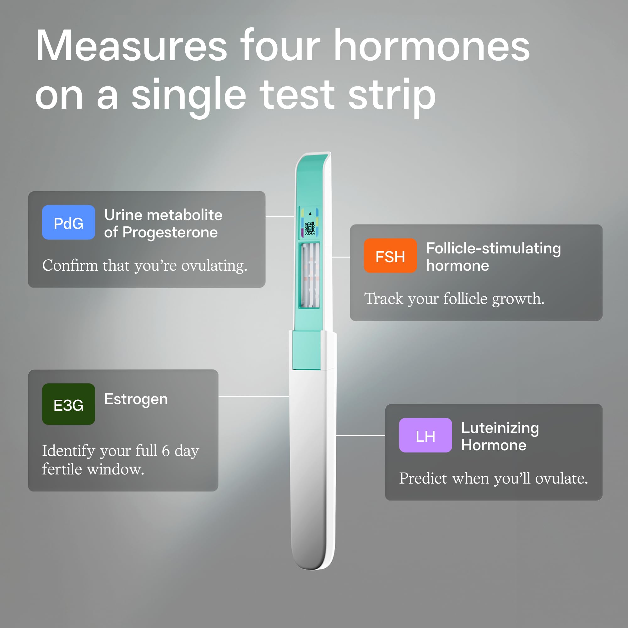 Inito test strip close-up showing multi-hormone test areas for four-hormone readings