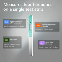 Inito test strip close-up showing multi-hormone test areas for four-hormone readings