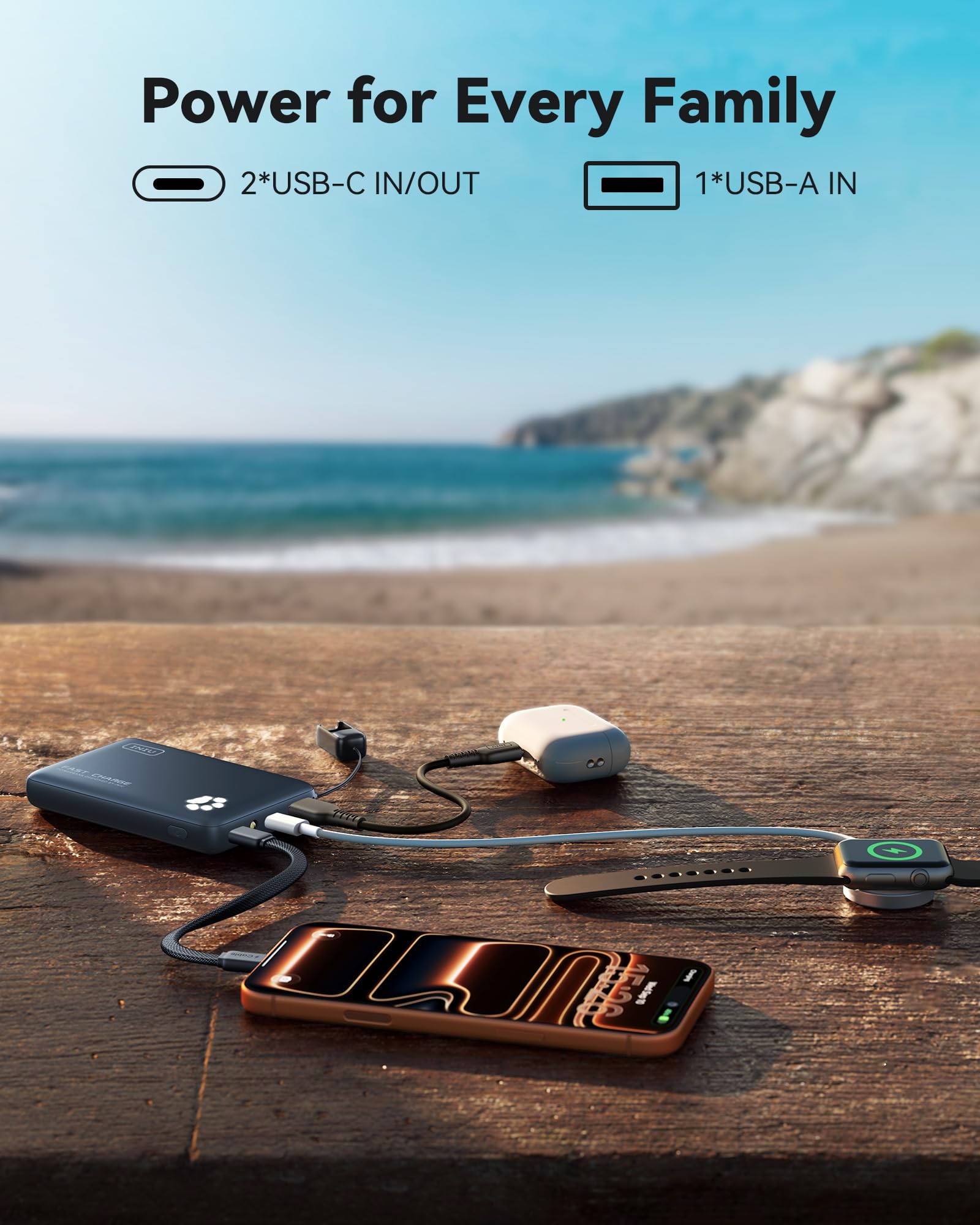 INIU contenido de la caja con cable y manual lista para usar y viajar