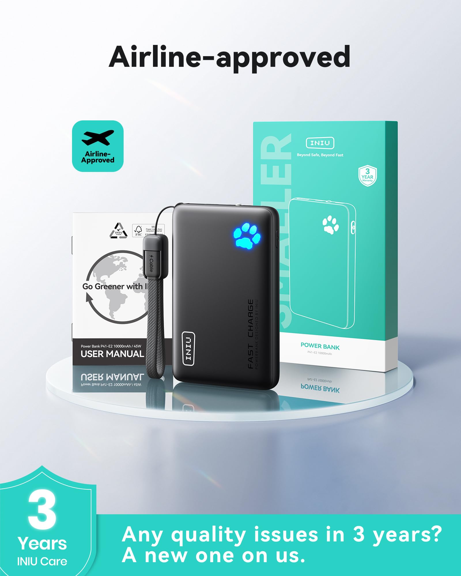 INIU power bank dentro de una maleta de viaje listo para vuelos y excursiones