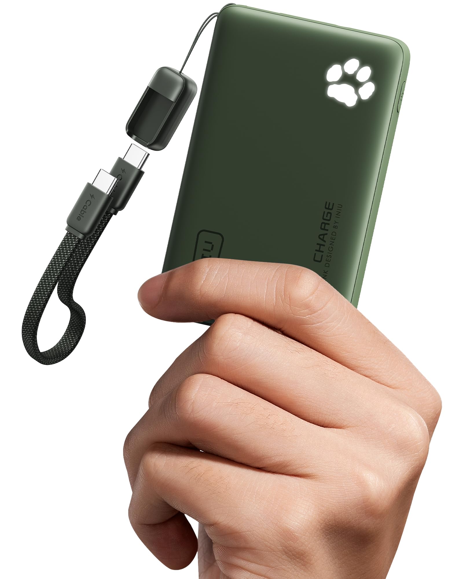 INIU vista frontal del power bank compacto mostrando diseño y portabilidad