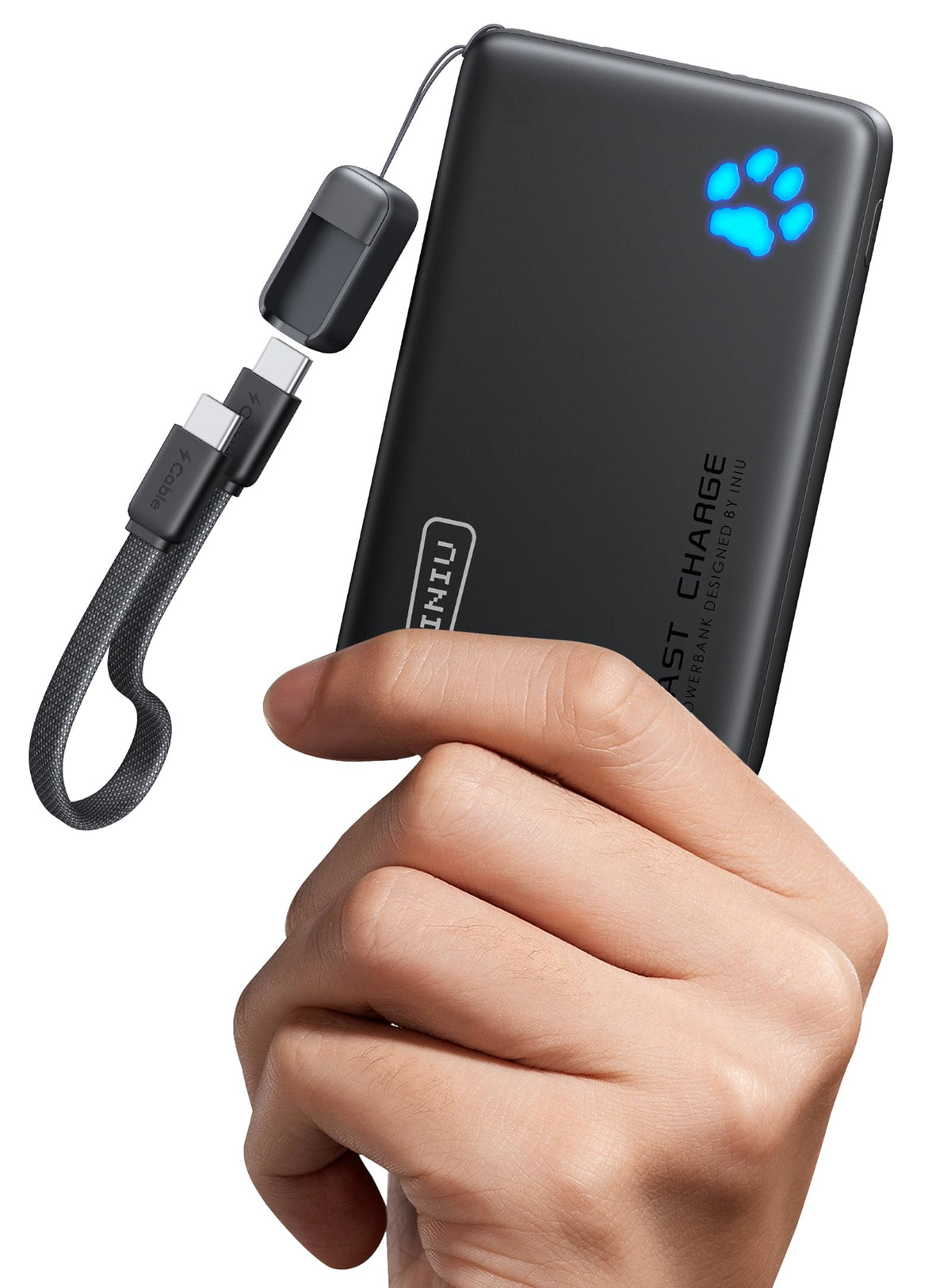 INIU vista frontal del power bank 45W mostrando diseño compacto y puerto USB-C
