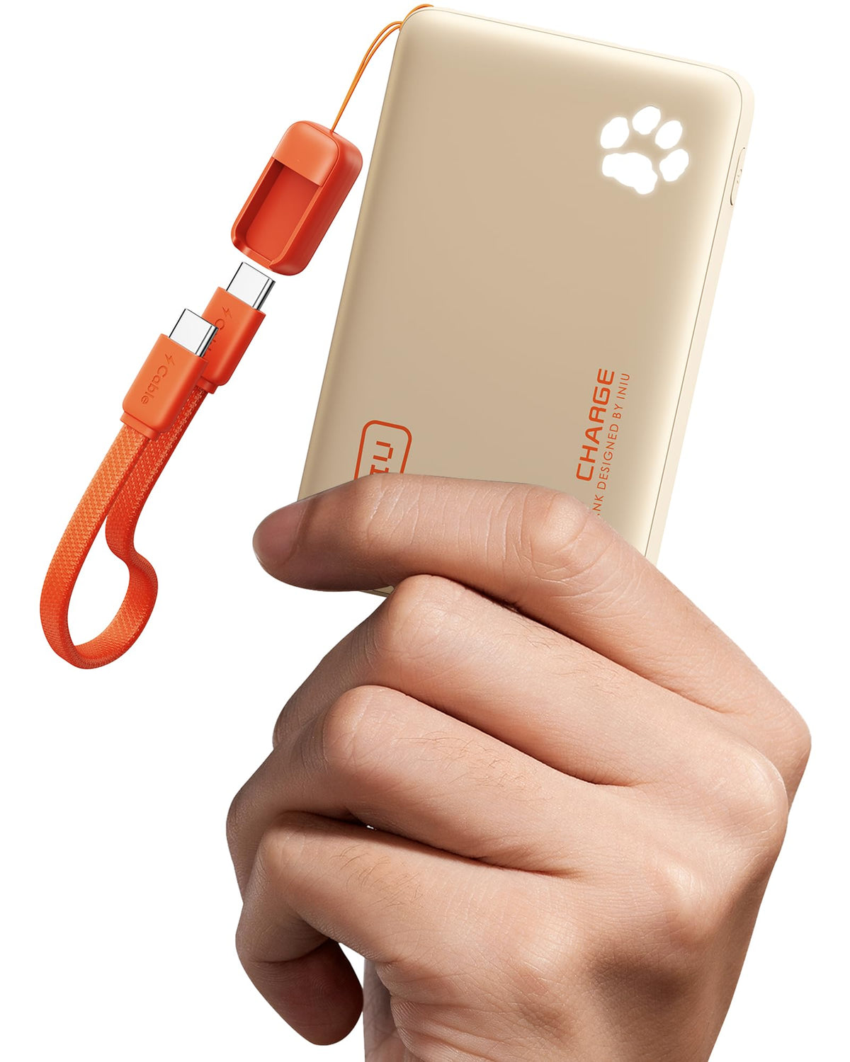 INIU vista frontal del power bank mostrando tamaño compacto y portabilidad