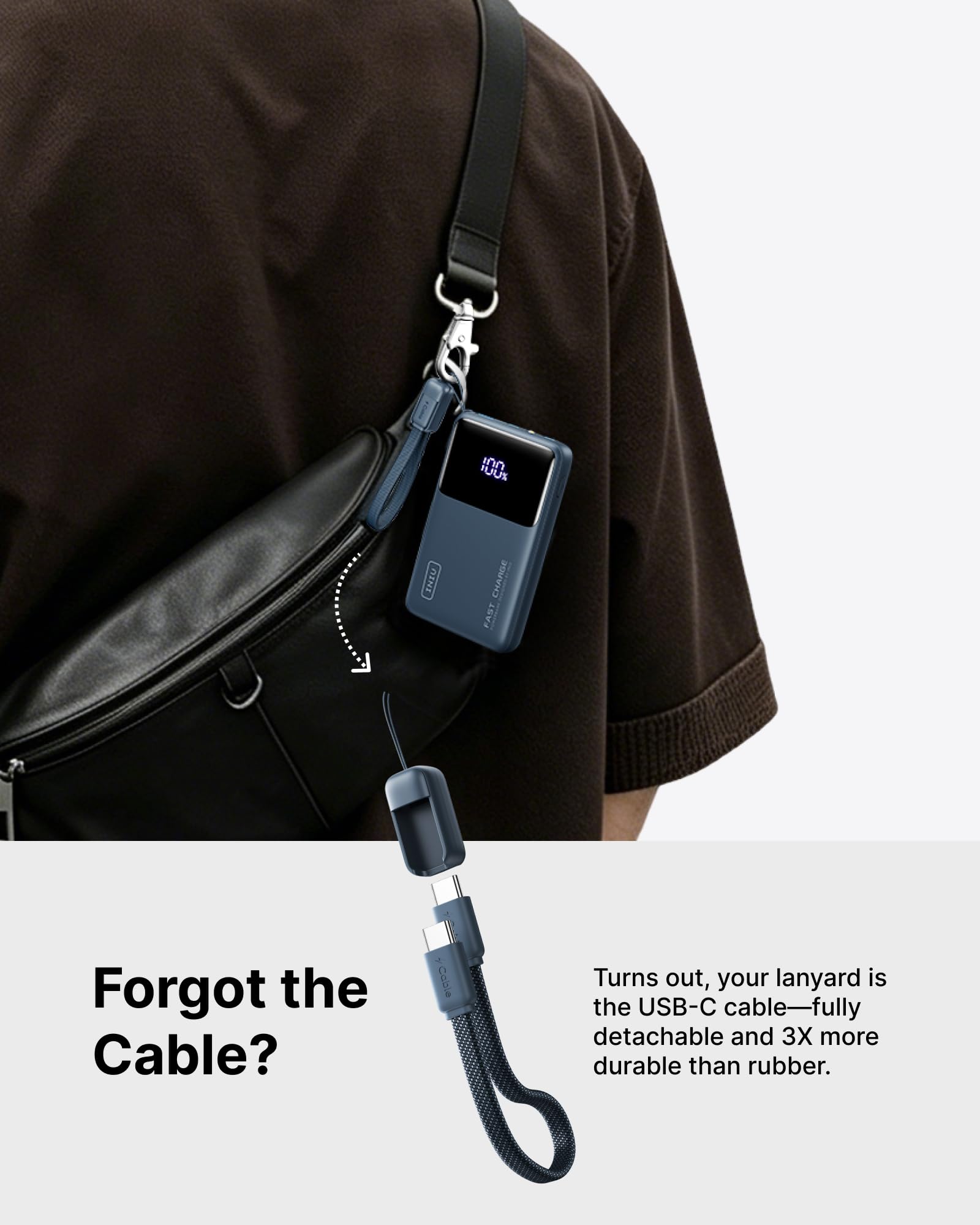INIU lanyard nylon conectado, facilita llevarlo y usar como cable