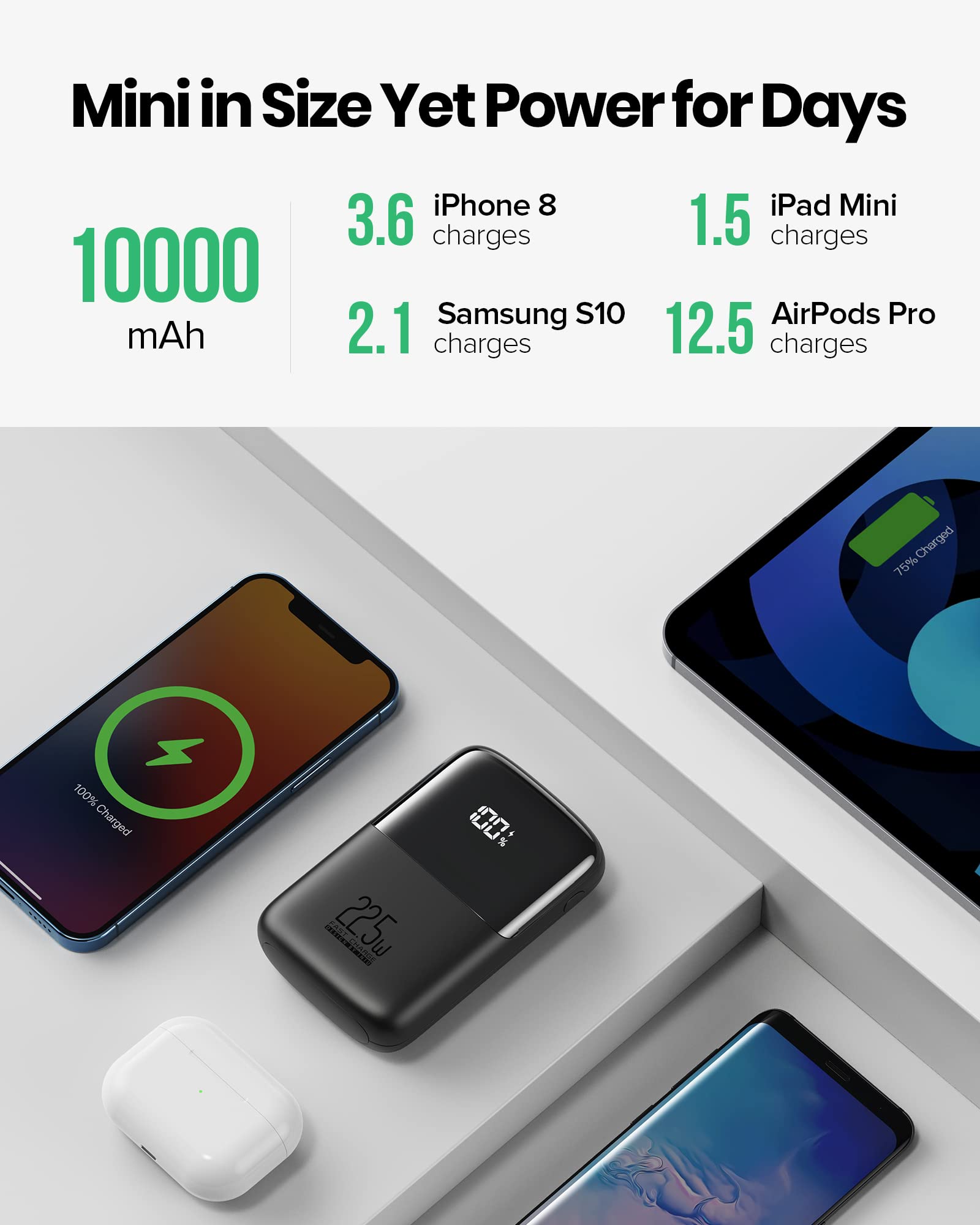 INIU power bank phone stand in use propping a smartphone for hands-free viewing