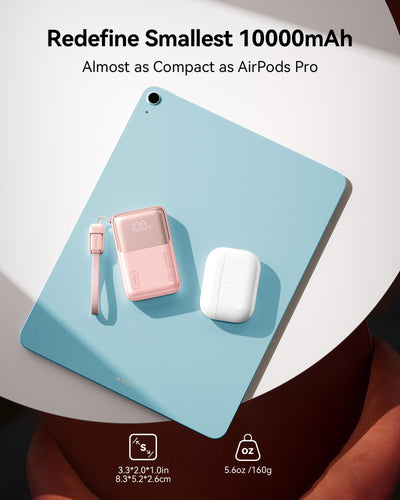 INIU ultra mini beside credit card to show small size and pocket convenience
