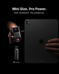 INIU Ultra Mini next to AirPods case for scale demonstrating pocket-fit