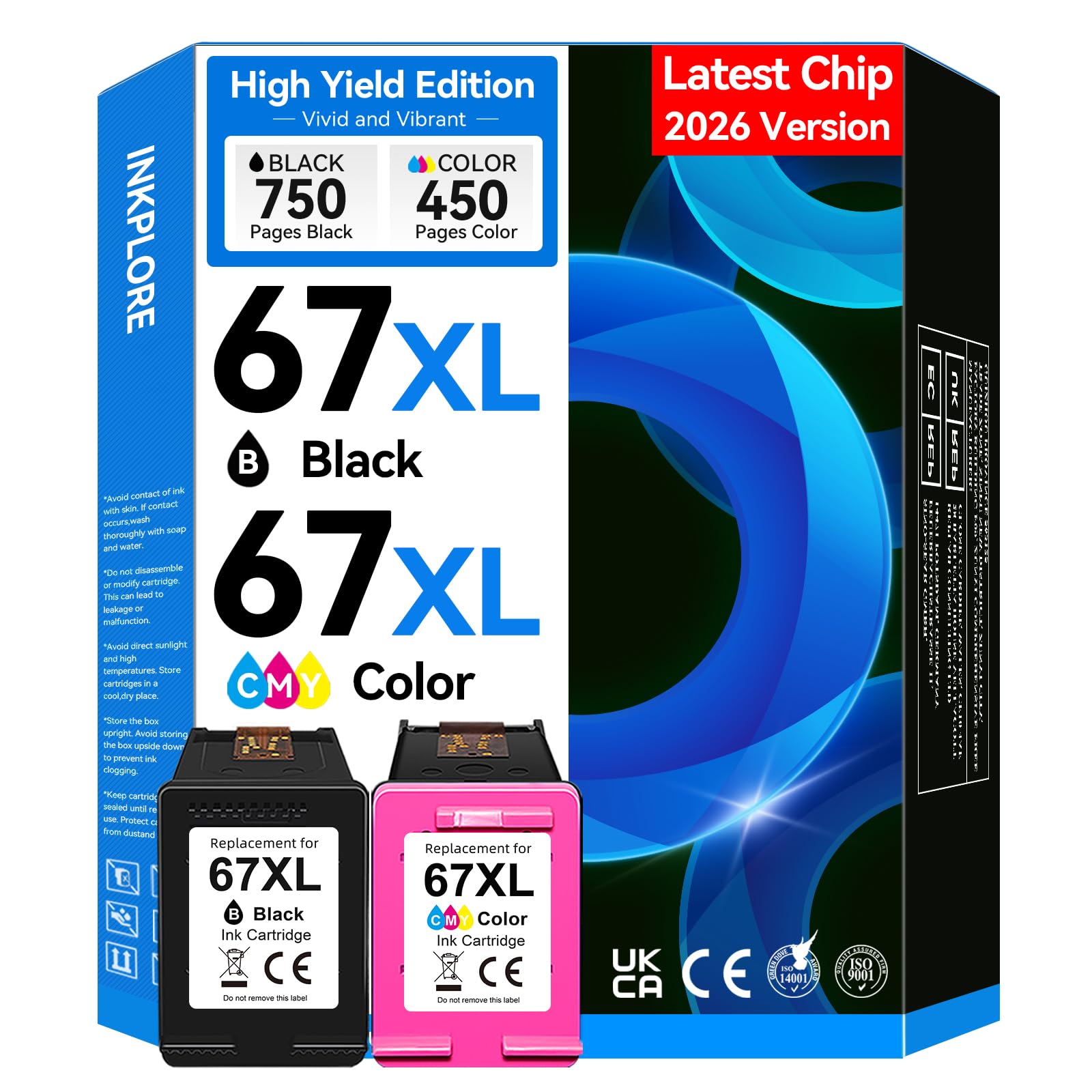 InkPlore empaque frontal del pack mostrando compatibilidad y chip actualizado